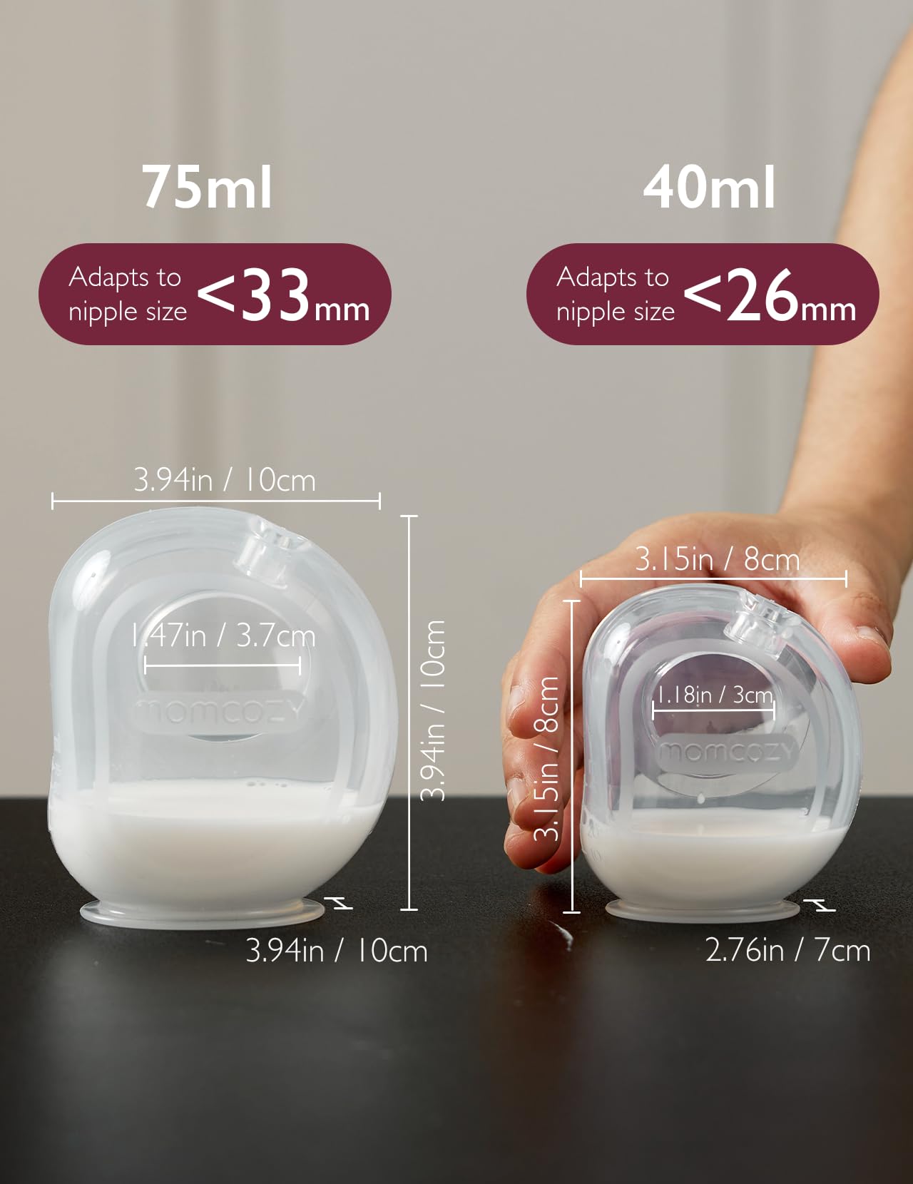 Momcozy Reusable Silicone Breast Milk Collector Catcher – 2.5oz/75ml Soft Comfortable Flange Design – Perfect for Nursing, Pumping & Leak Protection (2-Pack) – Ideal for Breastfeeding Moms at Home, Work or Travel