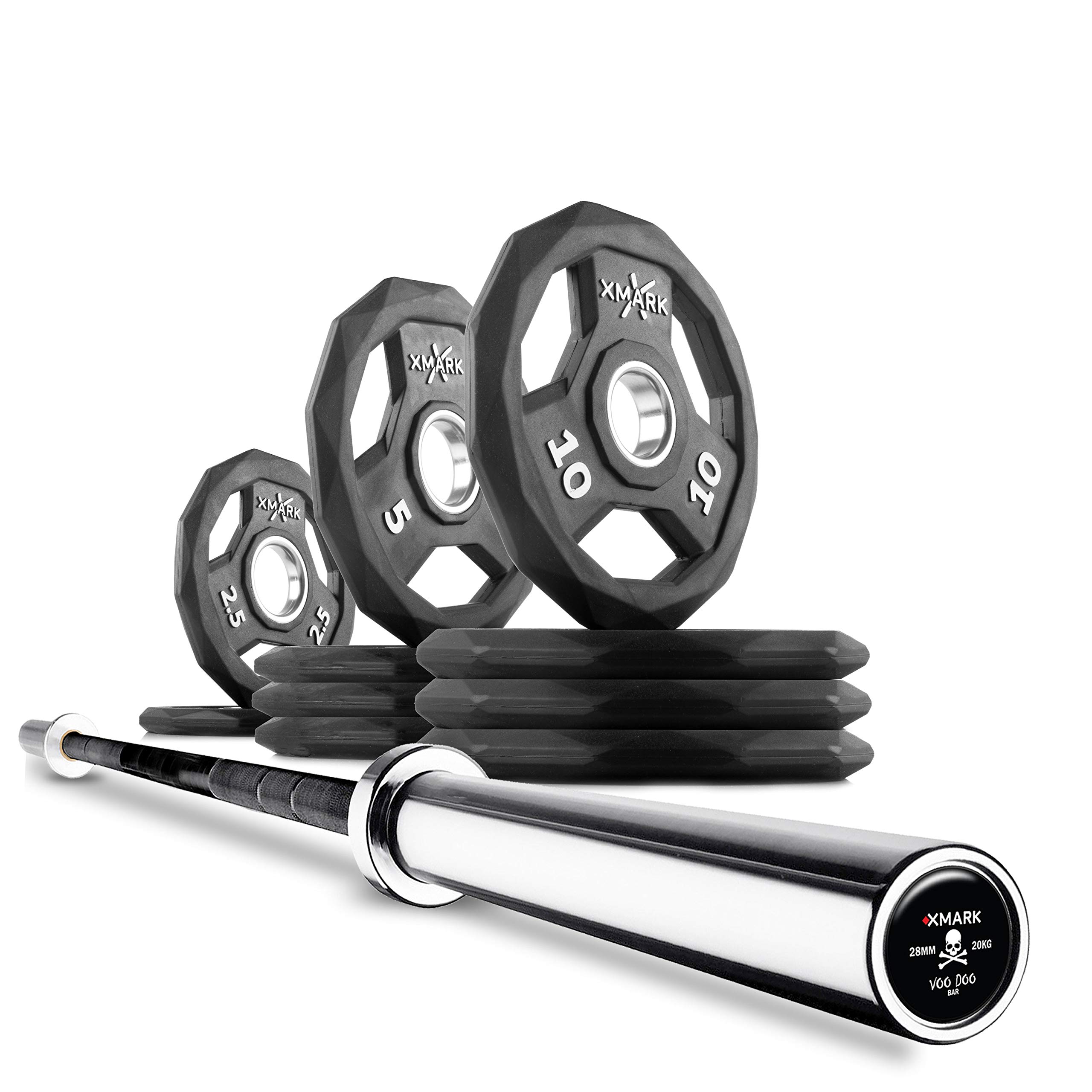 XMark Olympic Weight Set with 7' Olympic Bar & Black Diamond Plates – Premium Barbell Weightlifting Kit for Home Gym & Strength Training