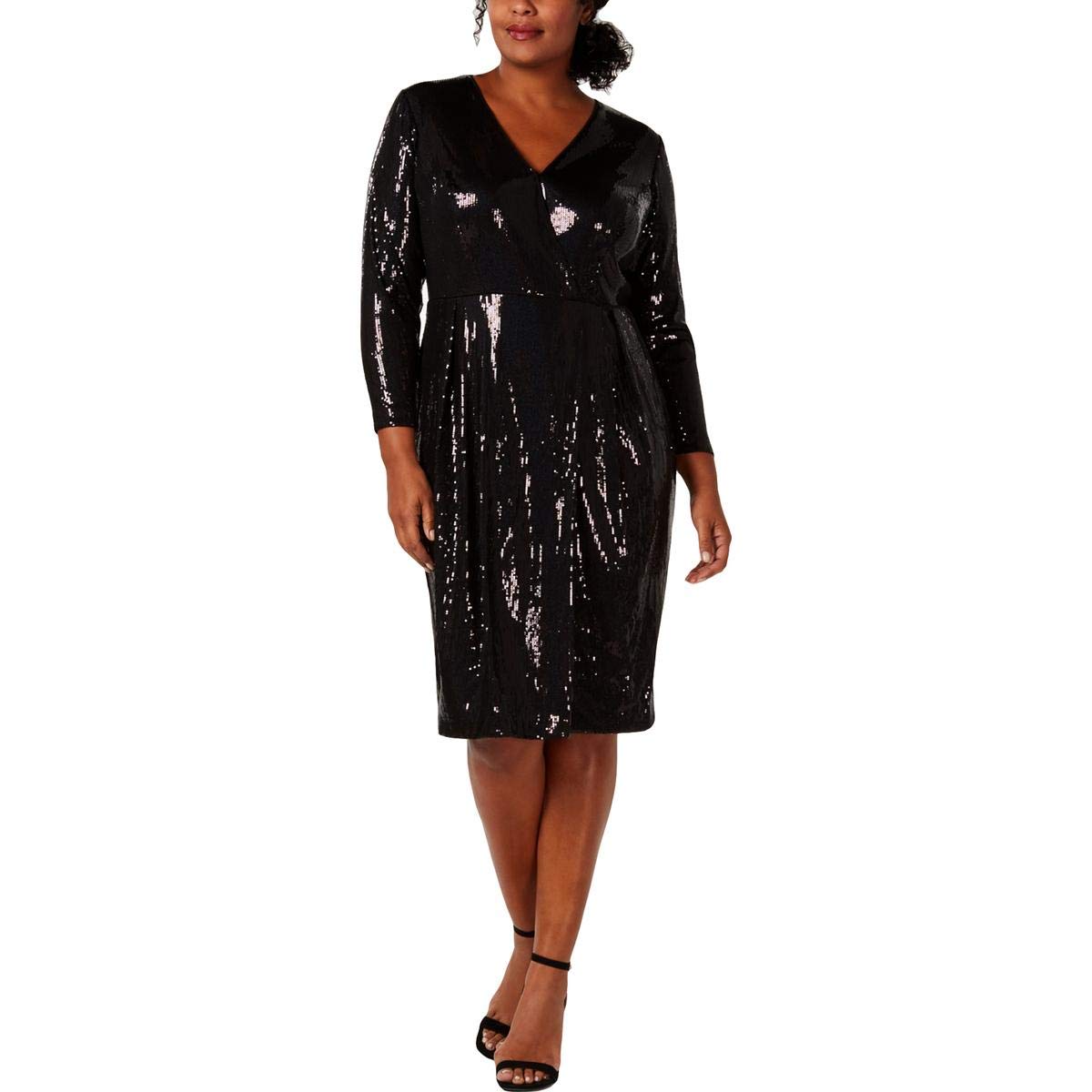 Calvin Klein Women's Plus Size Sequined Surplice Cocktail Dress - Black 24W | Elegant Evening Party & Special Occasion Outfit