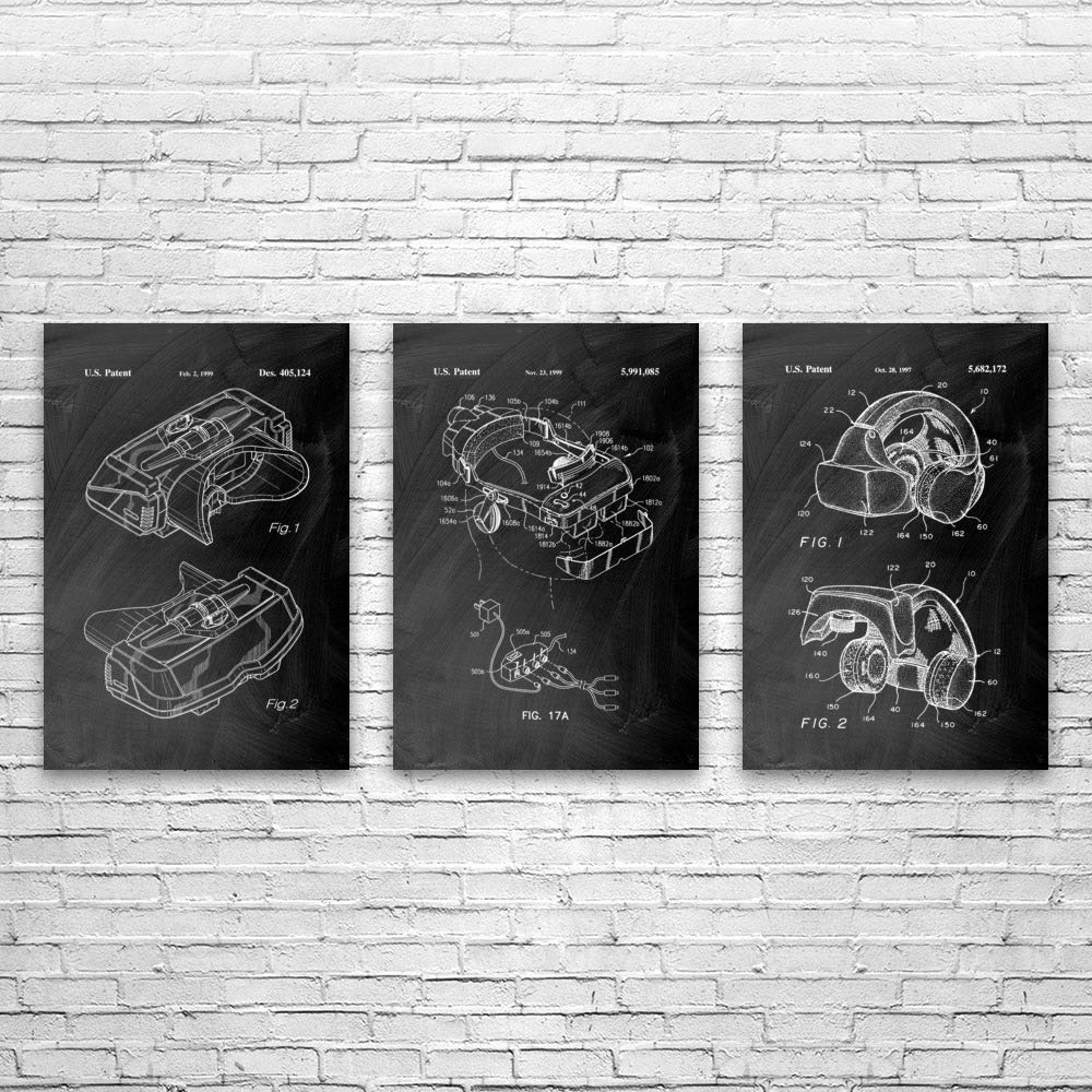 Premium VR Headset Patent Posters - Set of 3 (8x10 Inch) | Virtual Reality Wall Art for Gamers, Arcade Decor & Game Store Display | Unique VR Collector Gift for Tech Enthusiasts | Perfect for Home Office, Gaming Room & Man Cave Decor