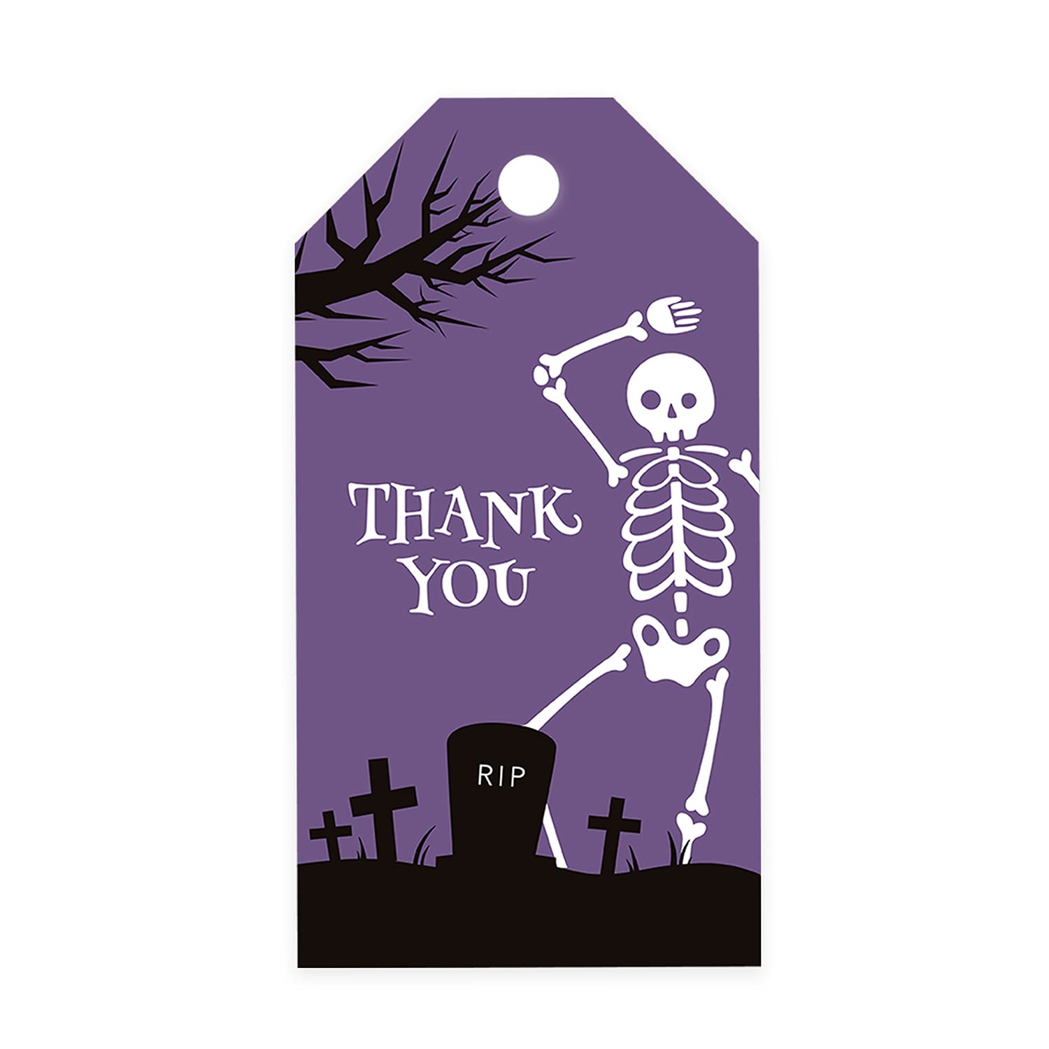 Andaz Press 40-Pack Halloween Skeleton Graveyard Gift Tags with String - 2 x 3.75 Inch Classic Gift Bag Tags for Kids, Candy Packaging, Baking Wrapping & Party Favors - Perfect for Trick-or-Treat Bags, Classroom Treats & Spooky Party Decorations