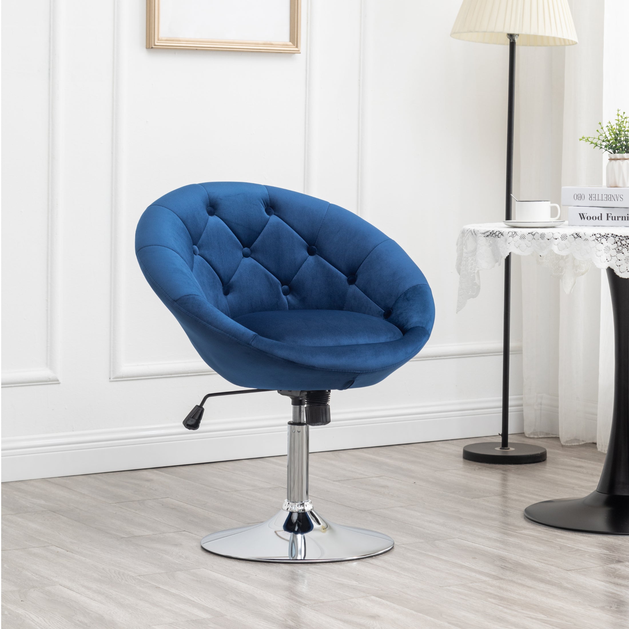 Roundhill Furniture Noas Velvet Upholstered Tufted Back Swivel Accent Chair - Modern Living Room Lounge Chair for Home Office, Bedroom & Reading Nook