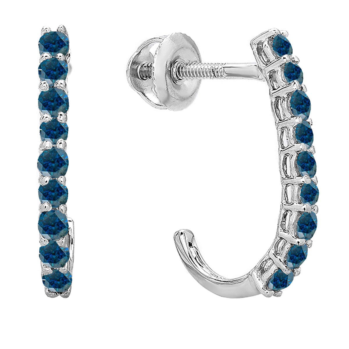 Dazzlingrock 0.40 Carat 18K White Gold J-Shaped Hoop Earrings for Women | Elegant Fancy Jewelry Gift for Anniversary, Wedding & Special Occasions