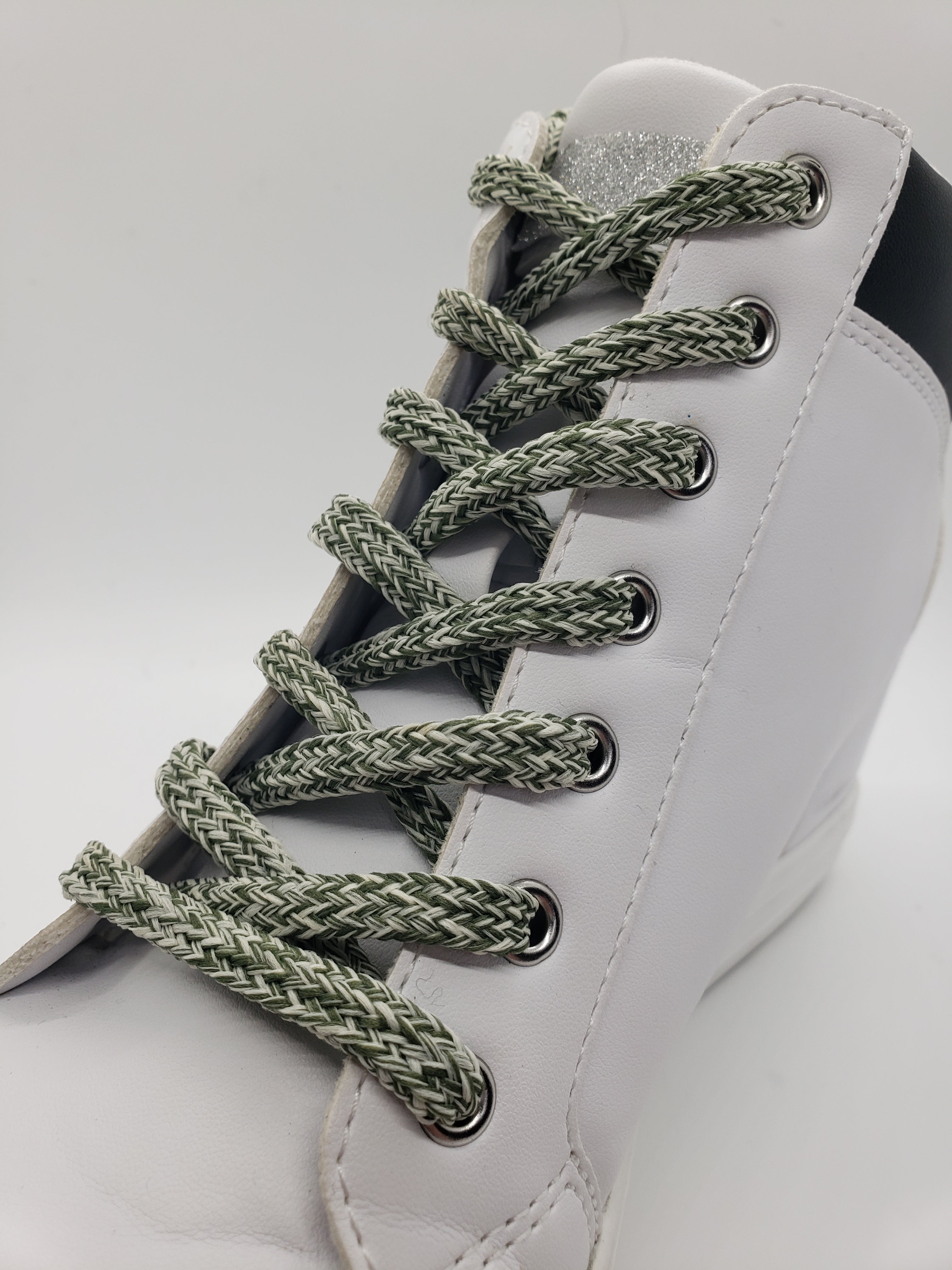 Hybrid Tweed Shoelaces - Olive & Cream Color - Stylish & Durable Shoe Laces for Casual, Dress Shoes & Sneakers - Perfect for Everyday Wear & Fashion Accessories