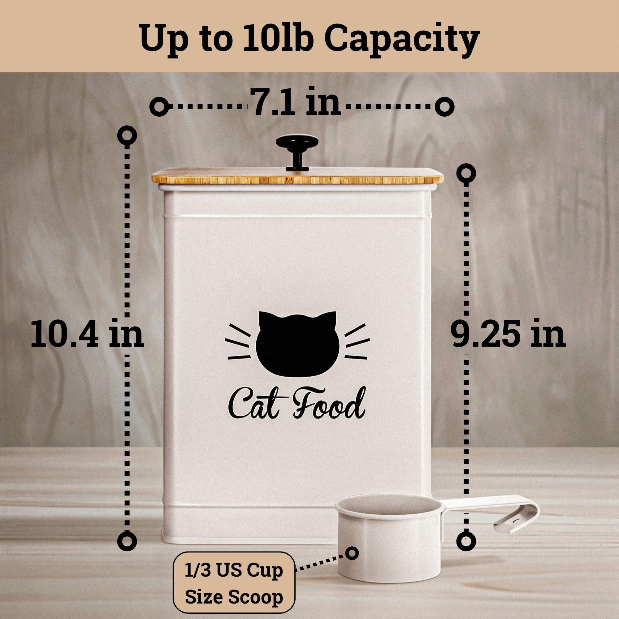 5-10 lb (25 Cup) Airtight Cat Food Storage Container with Metal Scoop & Bamboo Lid - Pet Food Dispenser for Dry Kibble - Perfect for Kitchen Pantry, Pet Travel & Fresh Food Preservation
