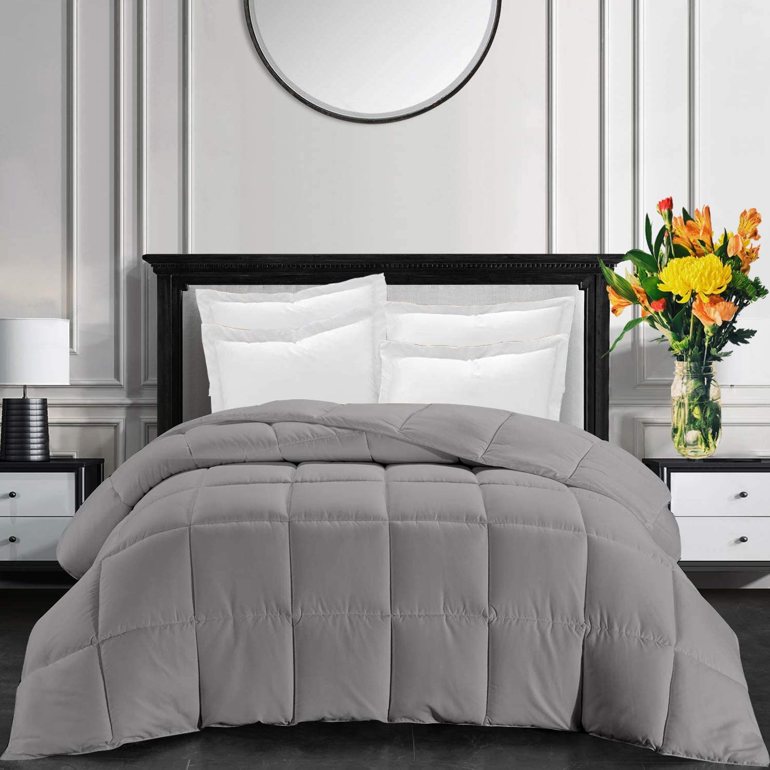 Luxury 1000 TC Cotton RV Bunk Comforter - Twin/Twin XL Size 68x90 Inches - Silver Grey Solid Pinch Pleated Design for RV Beds, Campers & Travel Trailers - Ultra Soft & Durable Bedding for Cozy Sleep on the Road