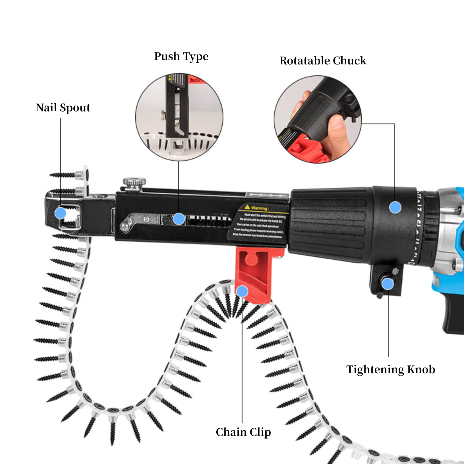 Auto Feed Screw Gun - Collated Screwdriver for Drywall, Wood & Ceiling Installation | Electric Drill Attachment for Gypsum Board, Partition Walls & Wood Panels | Perfect for Construction, DIY Projects & Home Renovations