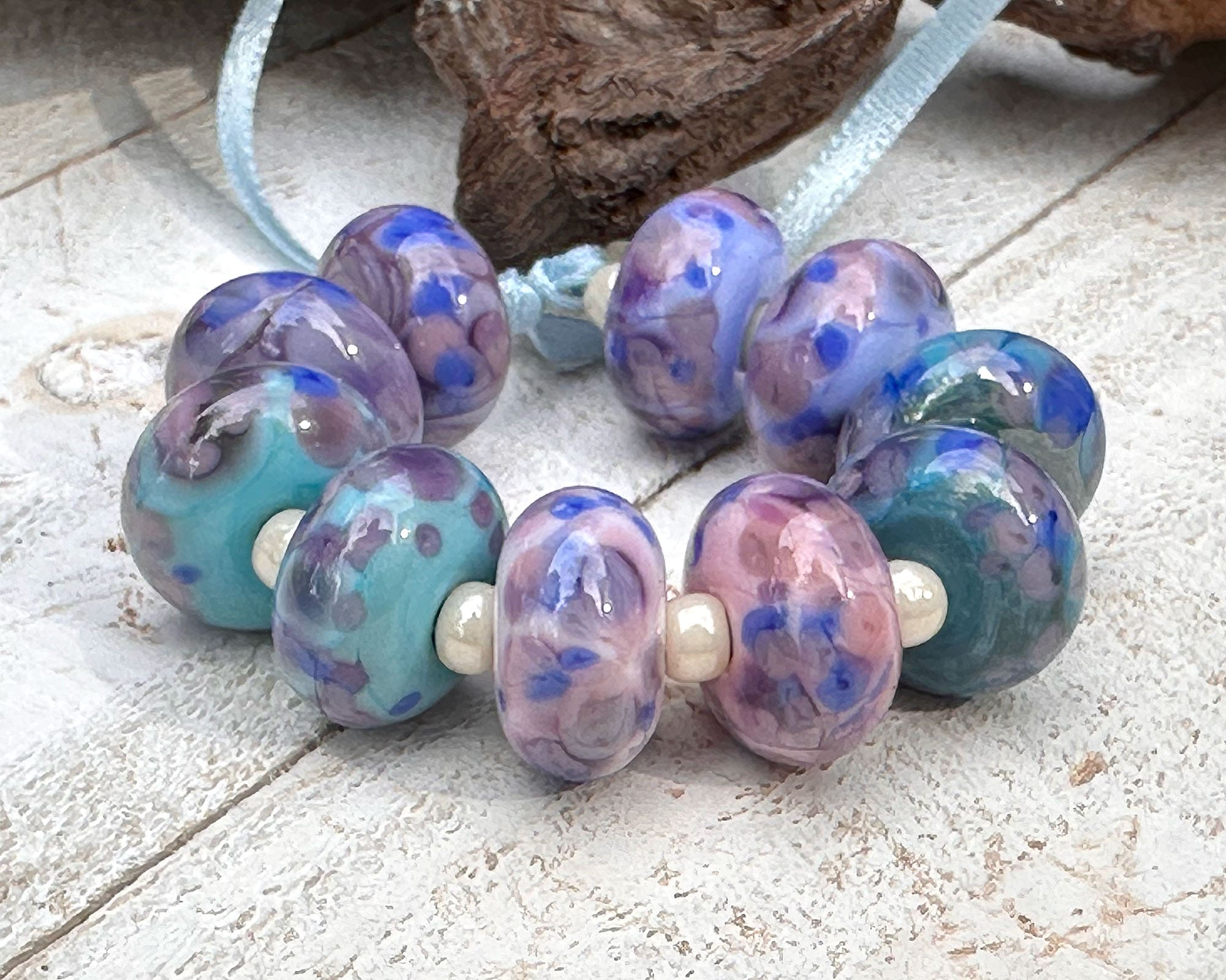 10 Pink & Purple Lampwork Glass Beads Set for Jewelry Making - DIY Bracelets, Necklaces & Earrings - Handmade SRA Art Beads for Crafting & Gifts