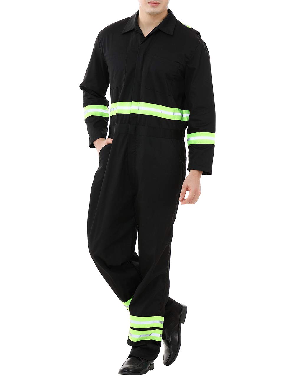 TopTie Safety Coverall with Green Reflective Tape - High Visibility Workwear for Construction, Road Work & Hazardous Environments - OSHA Compliant Protective Jumpsuit for Men & Women