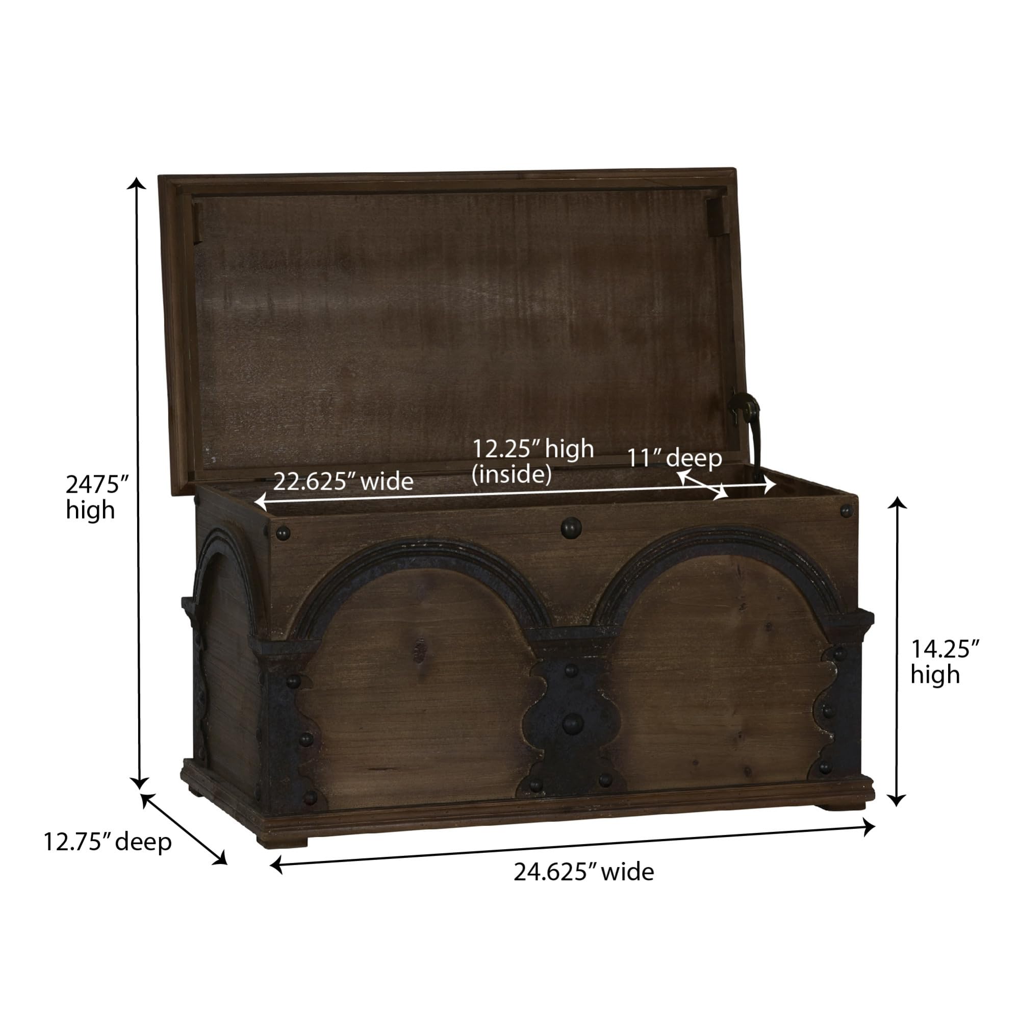 Large Brown Wooden Arch Trunk Storage Chest for Home Organization - Perfect for Bedroom, Living Room, or Entryway Storage