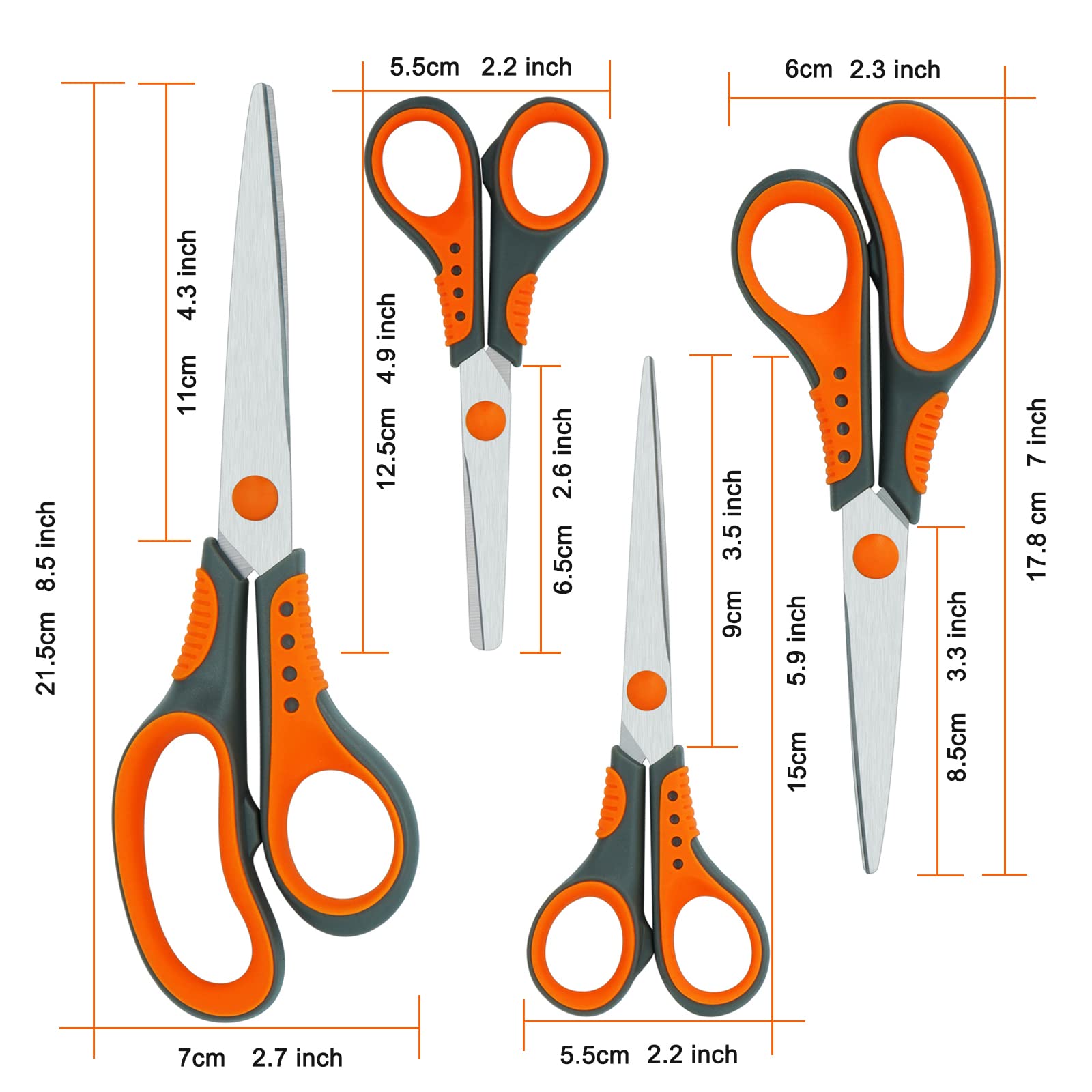 Multi-Purpose Office Scissors - 4 Pack Sharp Stainless Steel Household Scissors with Comfort Grip for Crafting, School & Office Supplies | Perfect for Teachers, Students & Home Use