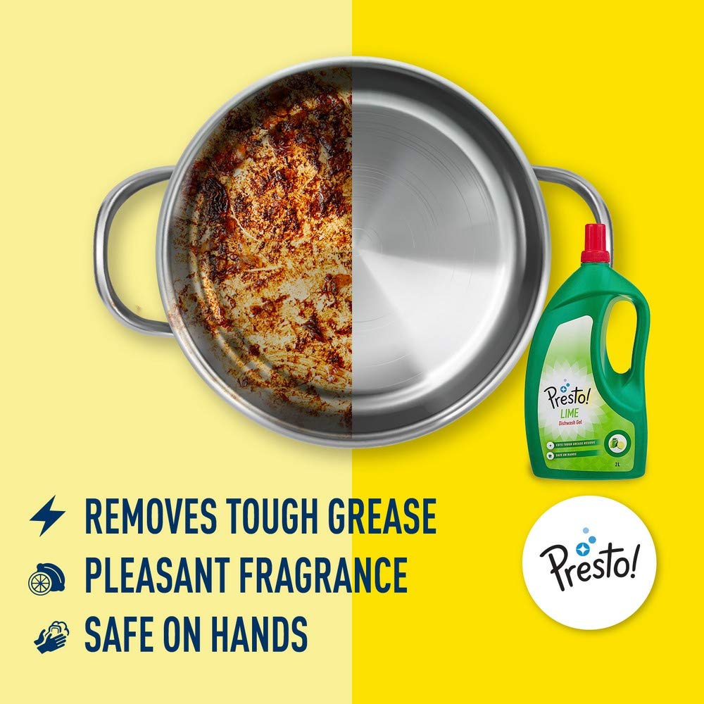 **Presto! Lime Dishwashing Gel - 2 Litre Refill Jar | Powerful Grease Cutting Liquid | Gentle on Hands | Ideal for Kitchen, Sink & Dishwasher Use**
