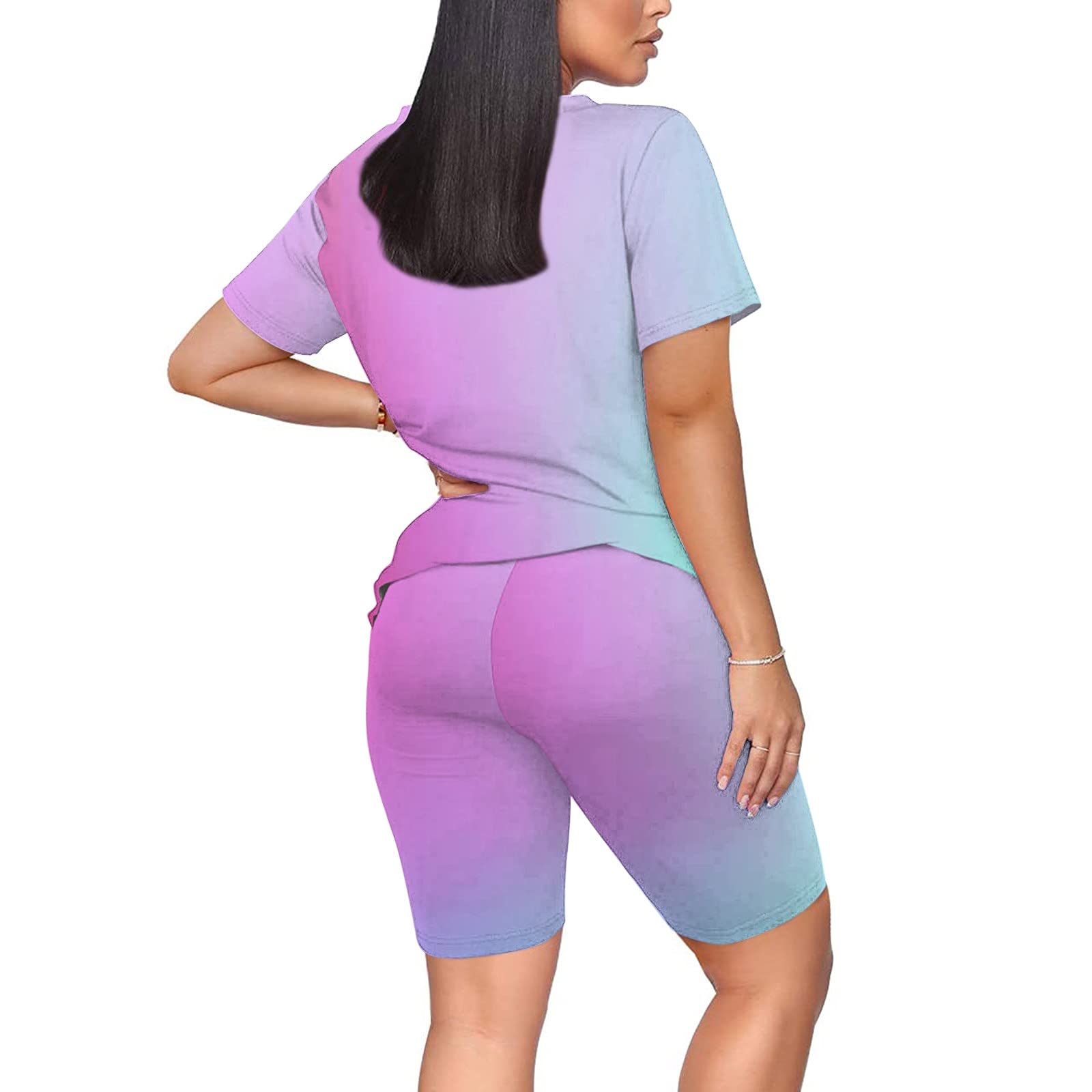 Handyulong Women's 2-Piece Workout Outfit - Summer Short Sleeve Top & Biker Shorts Set for Yoga, Cycling, Gym & Athletic Activities | Breathable Activewear for Running, Fitness & Casual Wear
