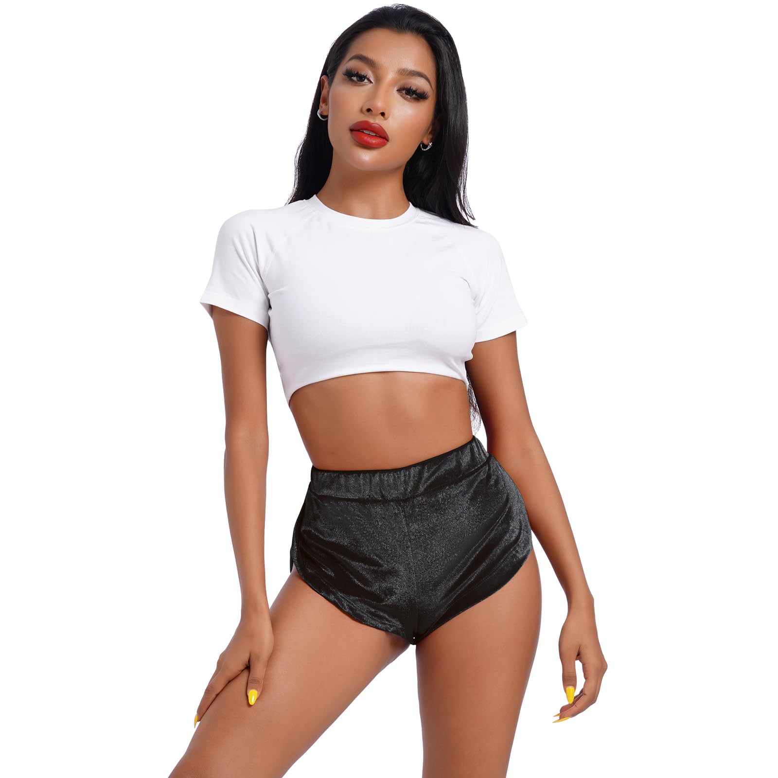 Women's Velvet Booty Yoga Shorts - Sexy High Waist Workout Shorts for Pole Dance, Gym & Fitness | Activewear, Slim Fit Rave Bottoms | Perfect for Yoga, Dance Classes & Nightclub Outfits