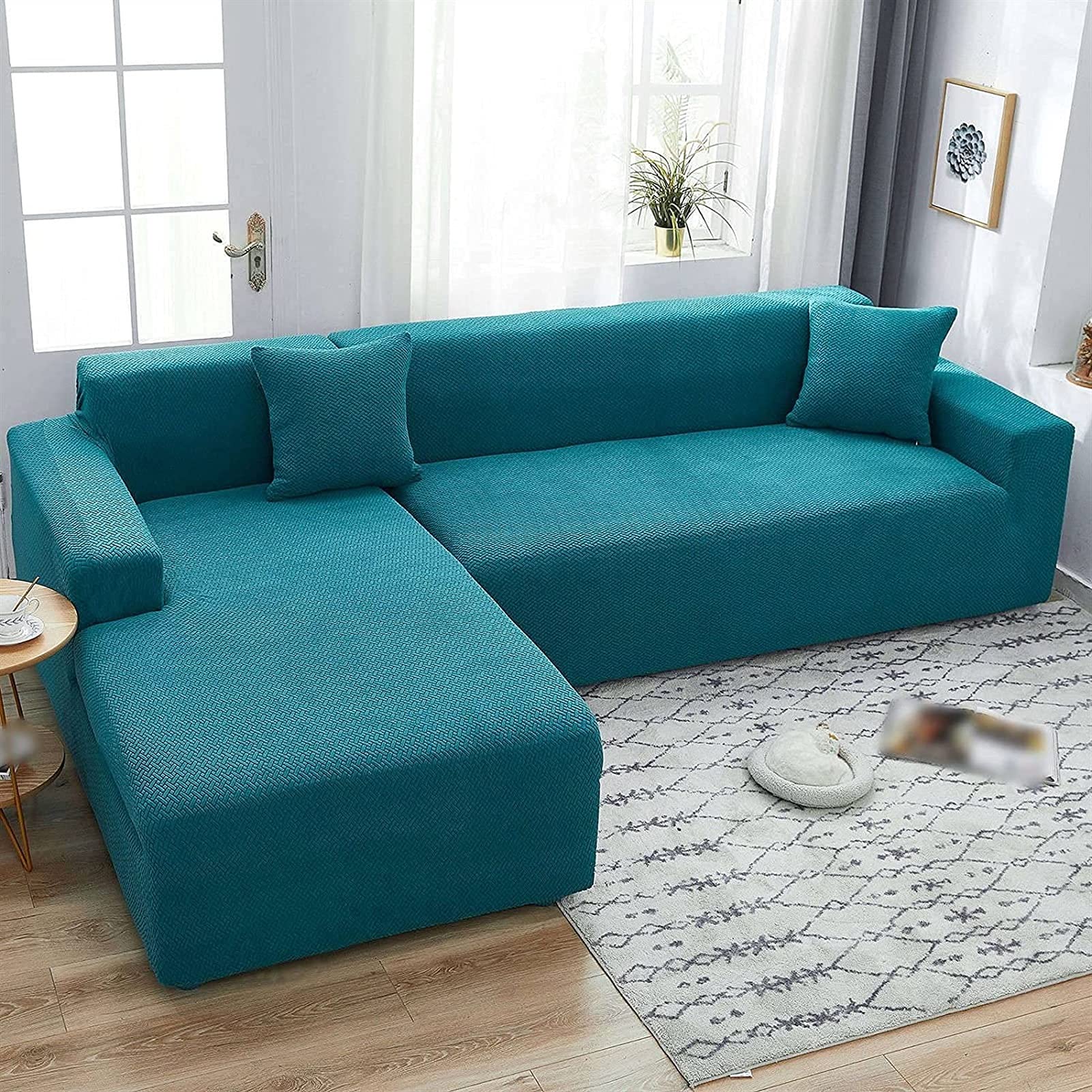 2-Piece Waterproof Stretch L-Shaped Sofa Slipcover - Ultra Soft Sectional Couch Cover for Pets & Kids - Durable Furniture Protector for Living Room, Family Room & Pet-Friendly Homes