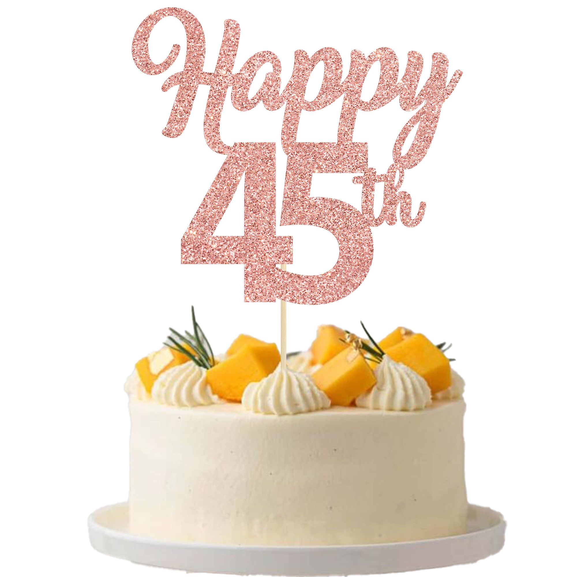 3Pcs Rose Gold Glitter Number 45 Cake Toppers - Happy 45th Birthday Cake Decorations for Anniversary Party Supplies | Wedding, 45th Birthday Celebration, Retirement Party Decor