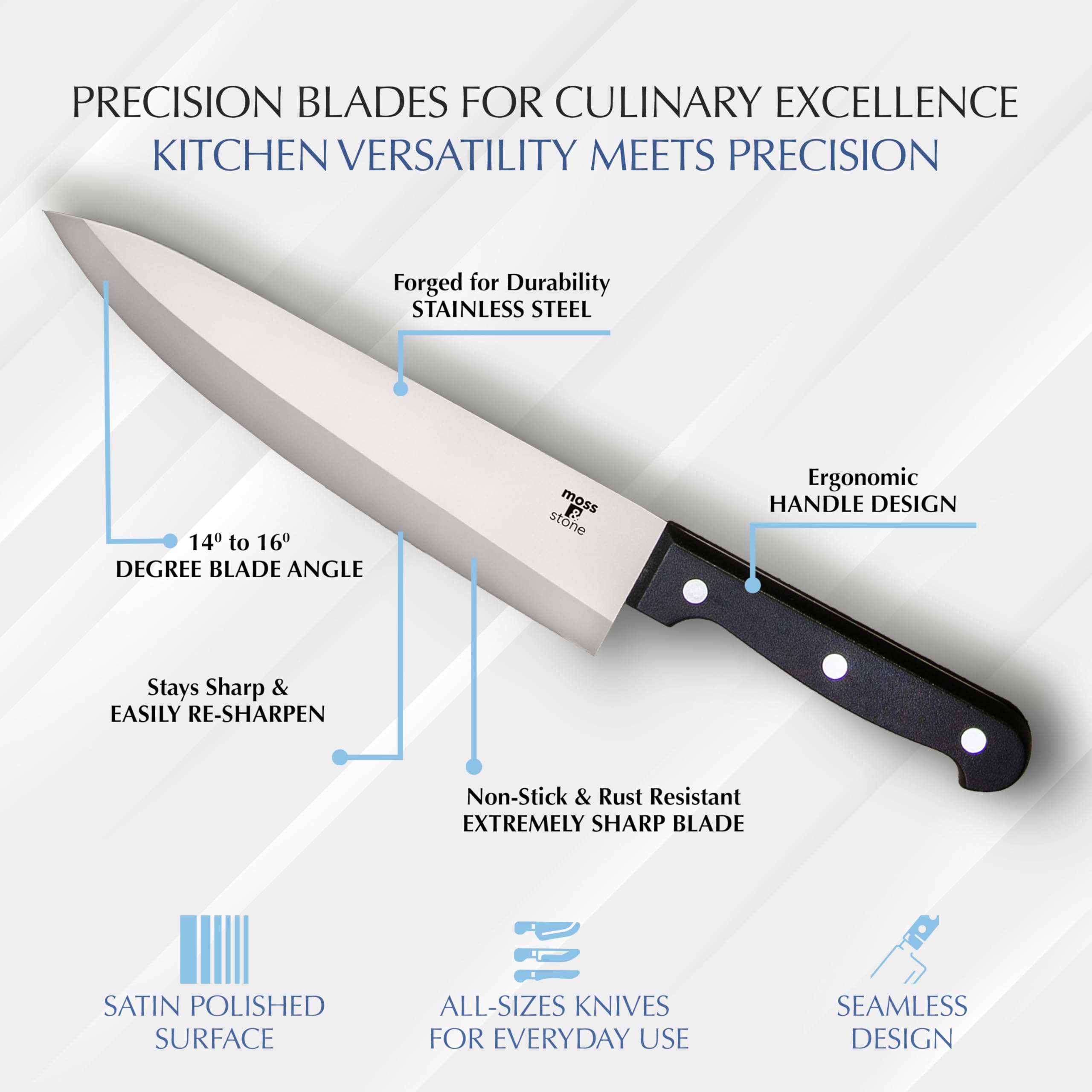 Premium 14-Piece Stainless Steel Knife Block Set - High-Carbon Steel Kitchen Knives with Wooden Holder - Sharp Cutlery Set for Professional Chefs & Home Cooking - Perfect for Meat Cutting, Vegetable Chopping & Food Prep