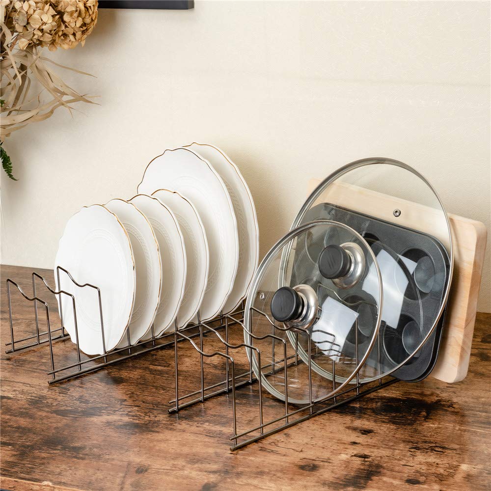 SANNO Stainless Steel Pot Lid Holder & Kitchen Organizer Rack for Plates, Cutting Boards, Bakeware, Cooling Trays - Black Nickel Finish | Space-Saving Storage for Cabinets & Countertops