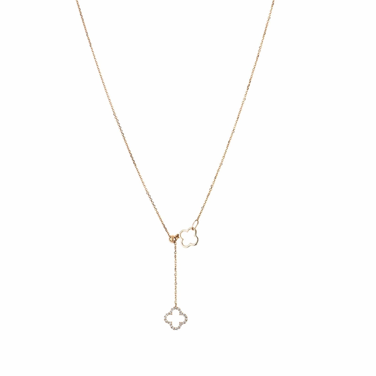 14K Rose Gold Diamond Clover Lariat Bolo Necklace - Elegant Adjustable Chain for Women | Perfect for Weddings, Date Nights & Special Occasions