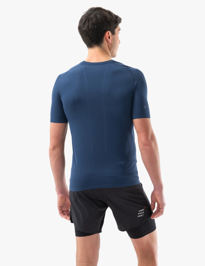 Compressport Men's Trail Running Short Sleeve T-Shirt - Lightweight Performance Shirt for Hiking, Trail Racing & Outdoor Adventures - Blue