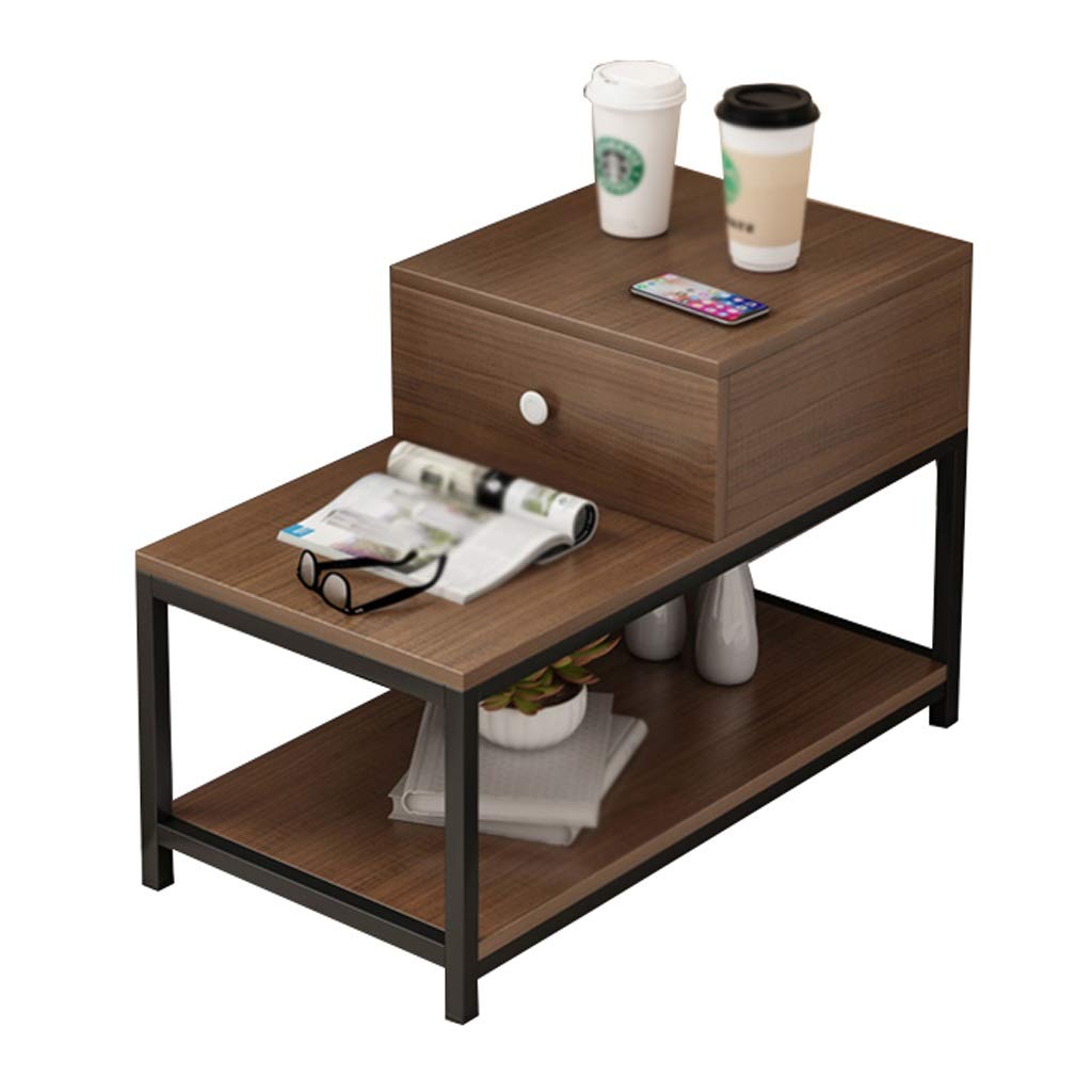 LQ 2-Tier Metal Side Table with Drawer - 35.4