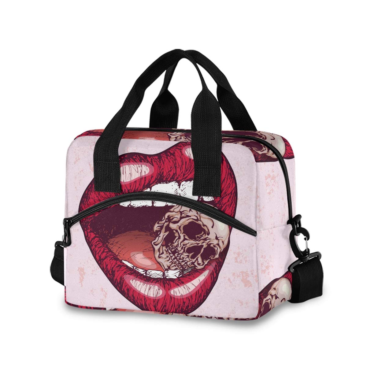 Skull Print Crossbody Lunch Bag for Women - Insulated Lunch Box Cooler Bag for Work, School & Outdoor Picnics