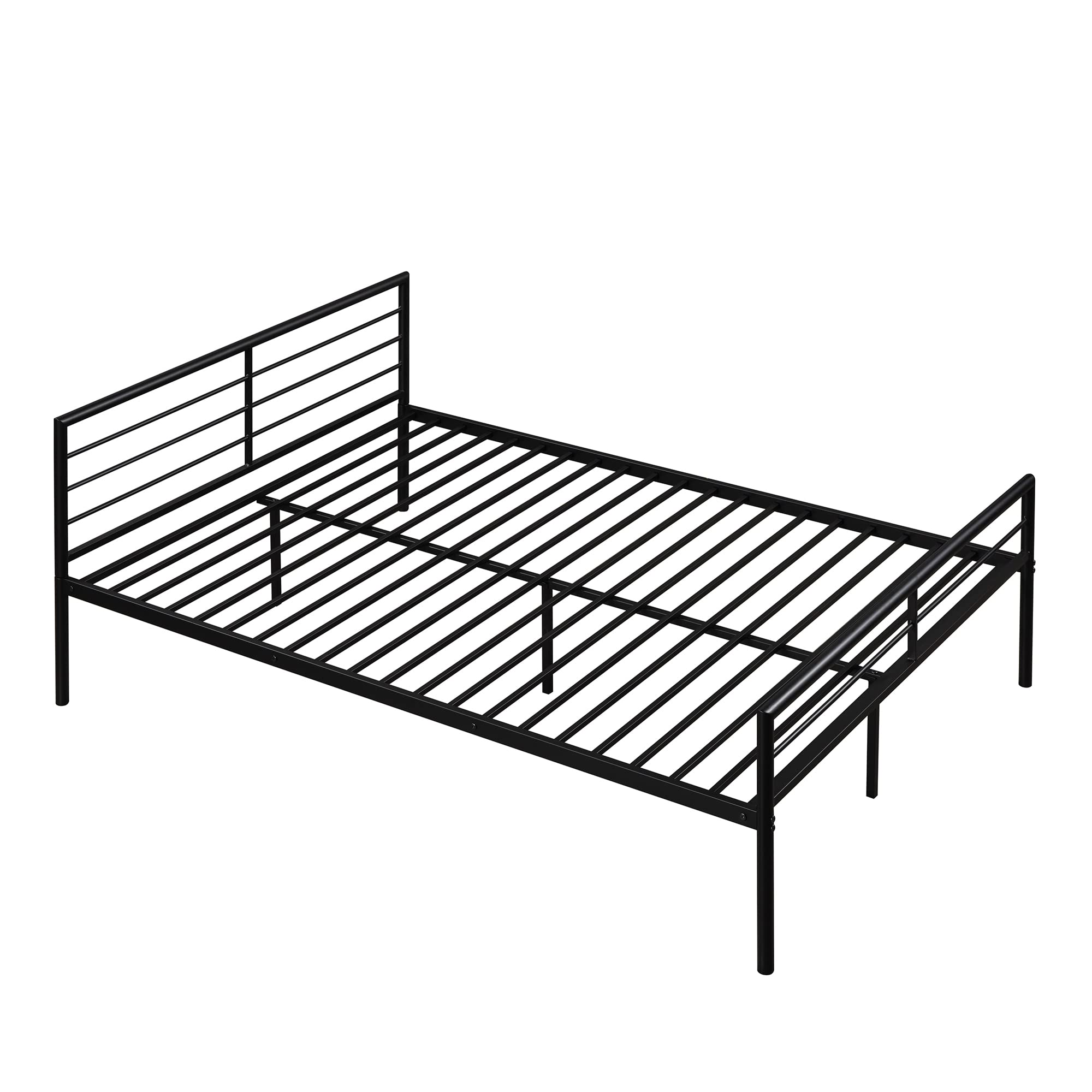 Harper & Bright Designs Twin Over Full Metal Bunk Bed with Built-in Desk, Full Length Guardrail & Ladder - Space Saving Loft Bed with Platform - Black - Perfect for Kids Rooms, Guest Rooms & Small Apartments