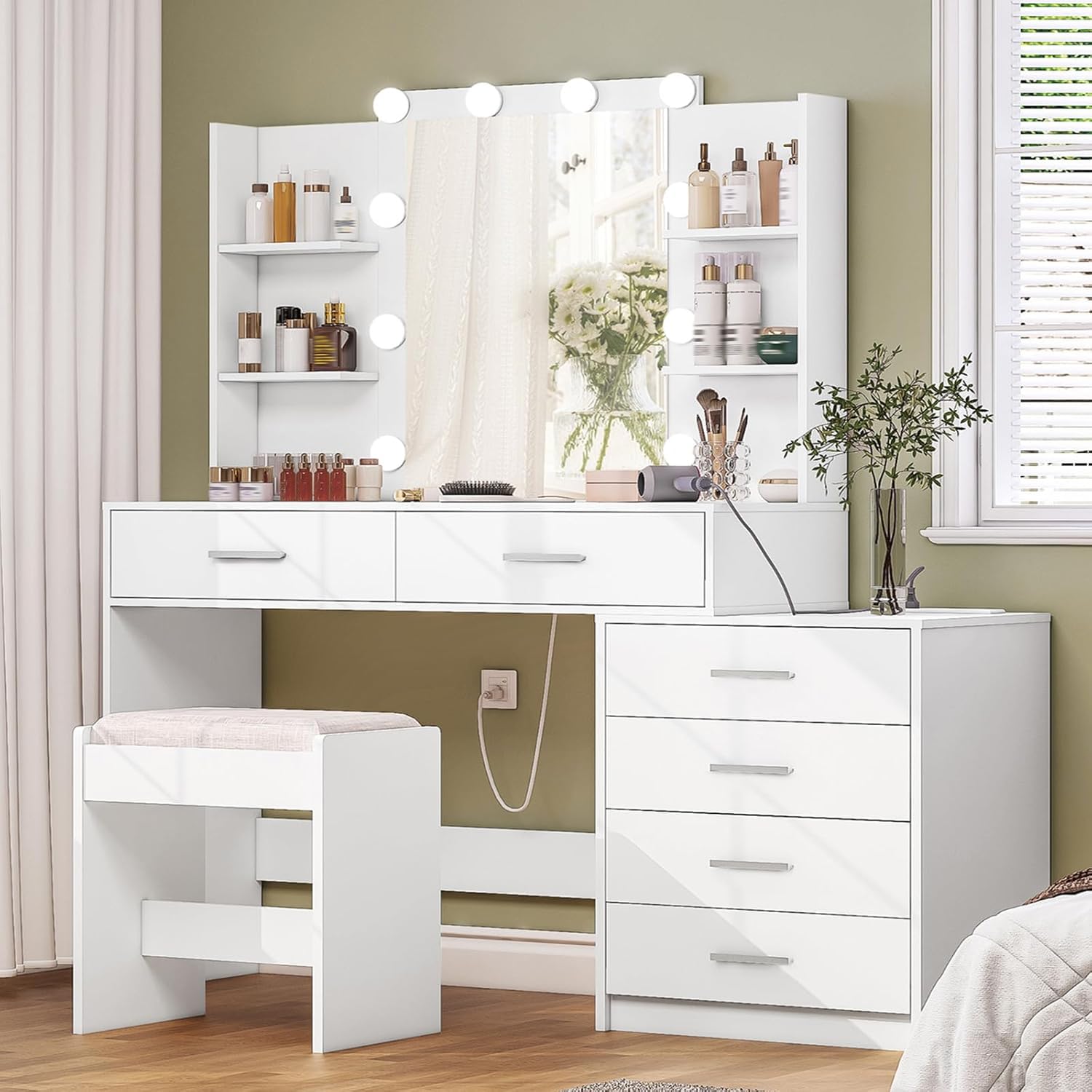 Vanity Desk with Mirror & LED Lights, 48