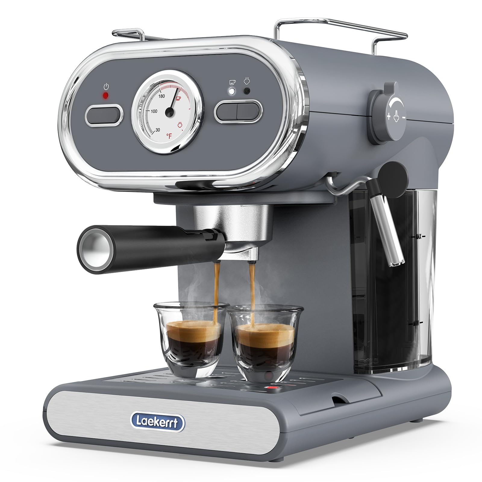 Laekerrt 20 Bar Espresso Machine with Built-in Thermometer, 1100W Professional Coffee Maker with Milk Frother Steam Wand - Perfect for Home Baristas to Make Cappuccino, Latte & Espresso - Includes 2 Stainless Steel Filter Cups (Ideal for Kitchen, Office & Coffee Shops)