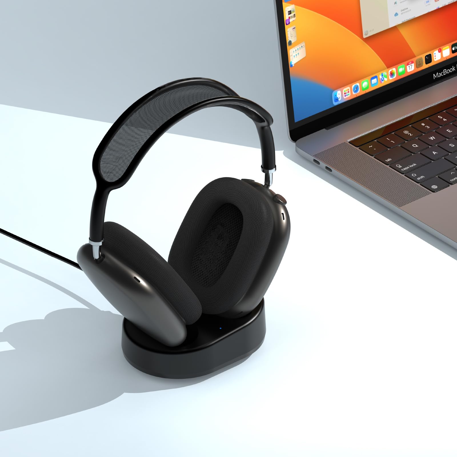 Premium Magnetic Headphone Stand for AirPods Max - Wireless Charging Base, Portable Desktop Holder with Secure Storage | Perfect for Home, Office & Travel Use (Black)