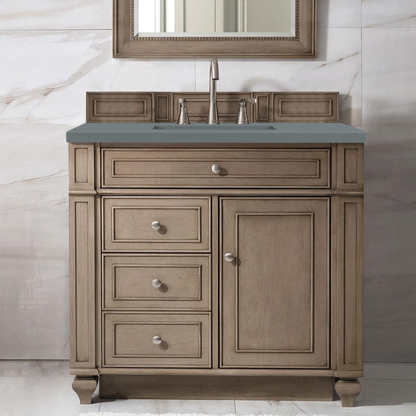 James Martin Vanities Bristol Collection 36 Inch Single Bathroom Vanity in Whitewashed Walnut with Countertop Options - Perfect for Modern Bathroom Renovations and Home Upgrades