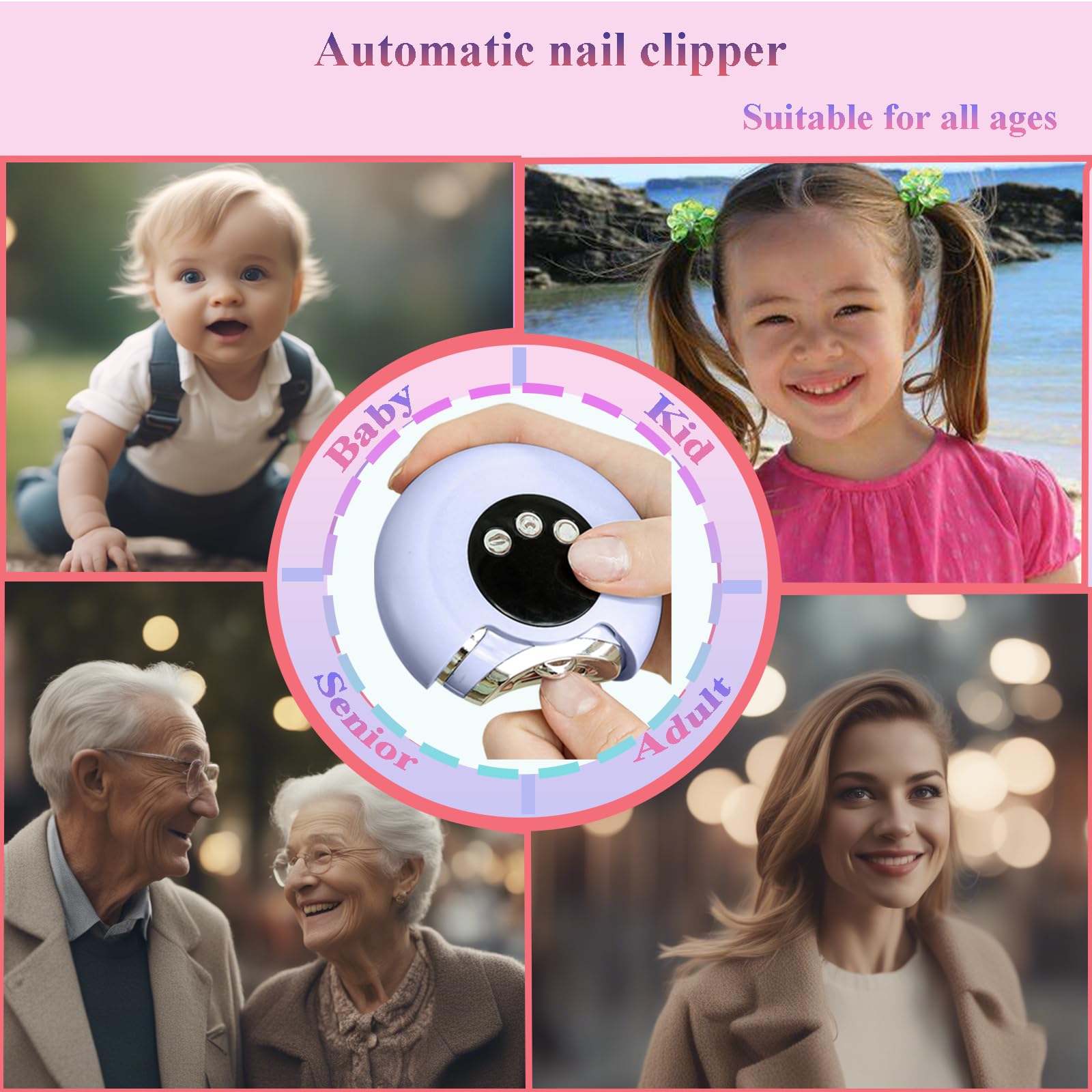 Upgraded 3-in-1 Electric Nail Clipper with LED Light & 3 Speed Settings - Rechargeable Automatic Nail Trimmer for Baby, Kids, Adults & Seniors - Scrap Collector Design (Purple) - Perfect for Home, Travel & Salon Use