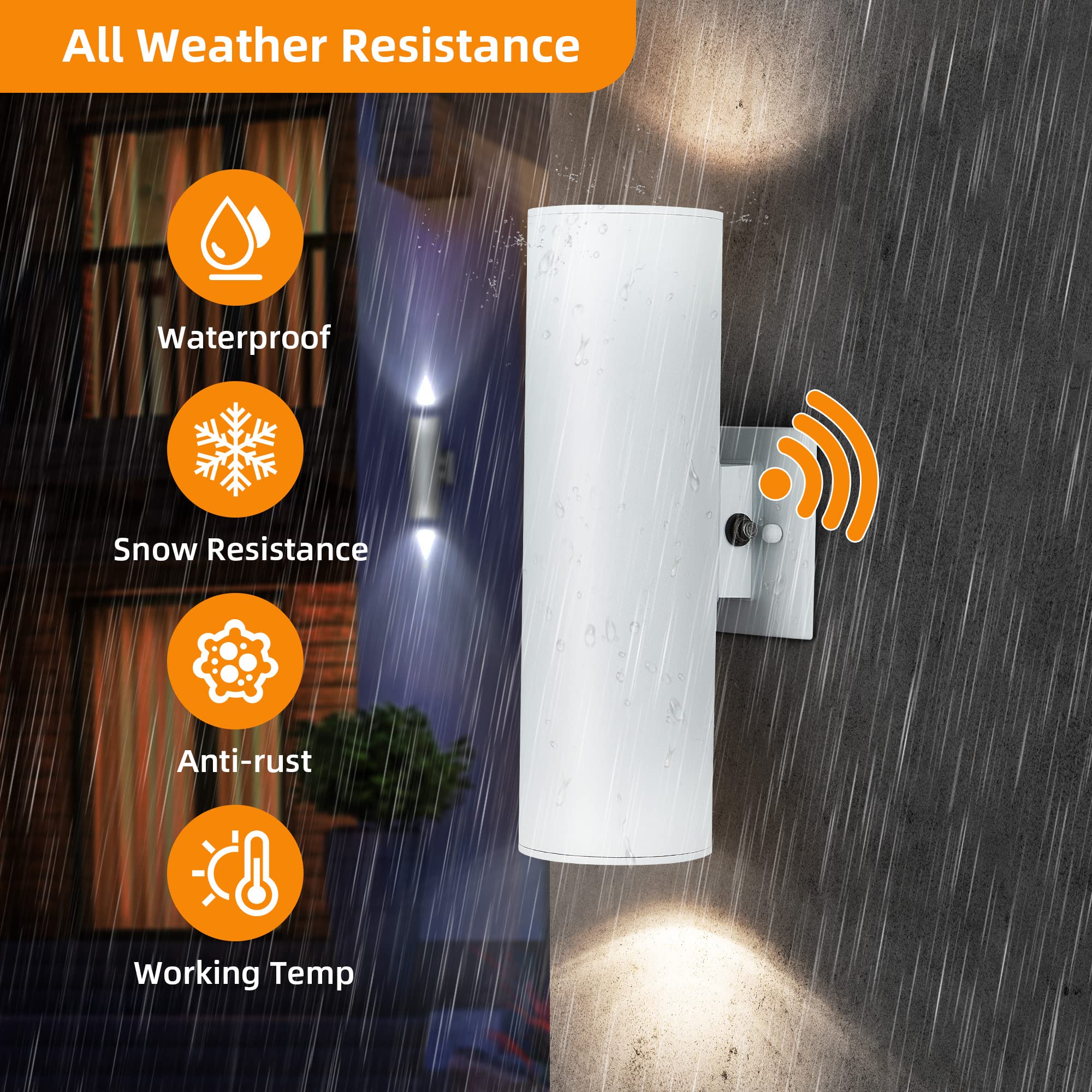 Outdoor Wall Lights with Dusk to Dawn Sensor - Matte White Exterior Lanterns, E26 Base Socket, Waterproof & Anti-Rust Up Down Wall Mount Lights for Porch, Patio, Garage Doorway - Perfect for Home Security and Nighttime Illumination