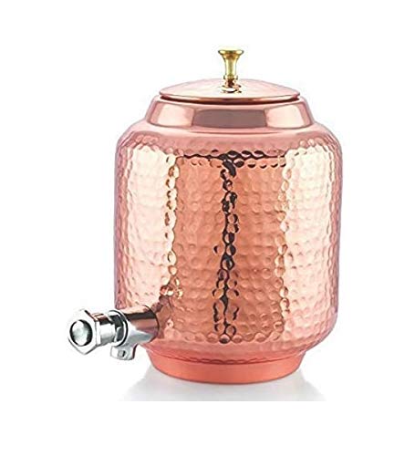 Handmade Hammered Pure Copper Water Dispenser Pot - 4L & 12L Ayurvedic Healing Water Storage Tank with 2 Cups | Healthy Alkaline Water Pitcher for Home, Office & Yoga Studio | Natural Water Purification & Detox