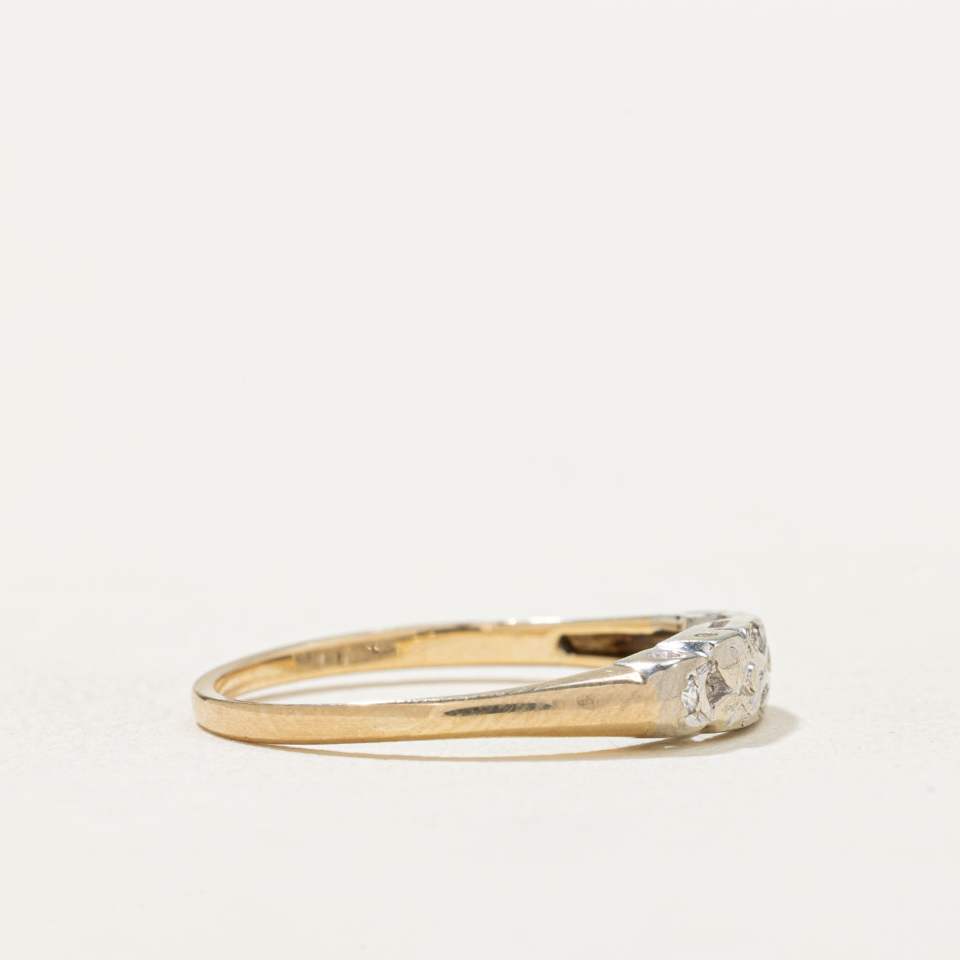 14K & Platinum Diamond Textured Ring for Women | 0.02ctw | Size 6.5 | Elegant Stackable Band for Wedding, Anniversary & Everyday Wear