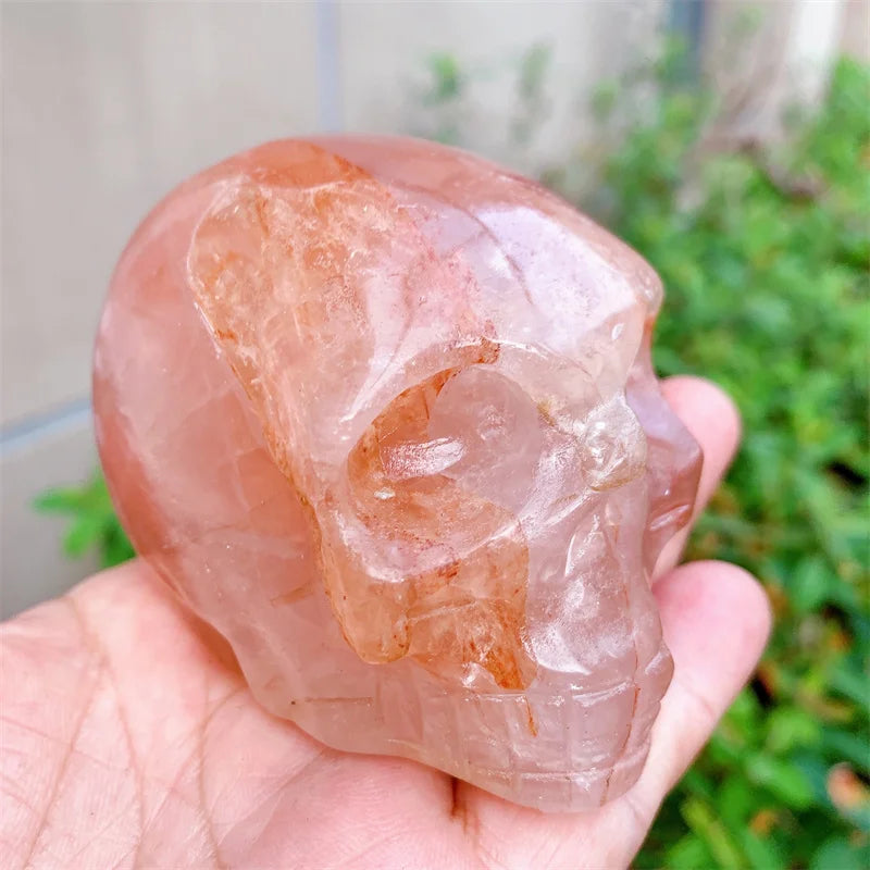 Natural Red Fire Quartz Hematoid Skull Carving - Mini Crystal Stone Statue for Halloween Decor, Witchcraft Gift (0.432kg) - Perfect for Altar Decor, Spiritual Rituals & Gothic Home Decoration