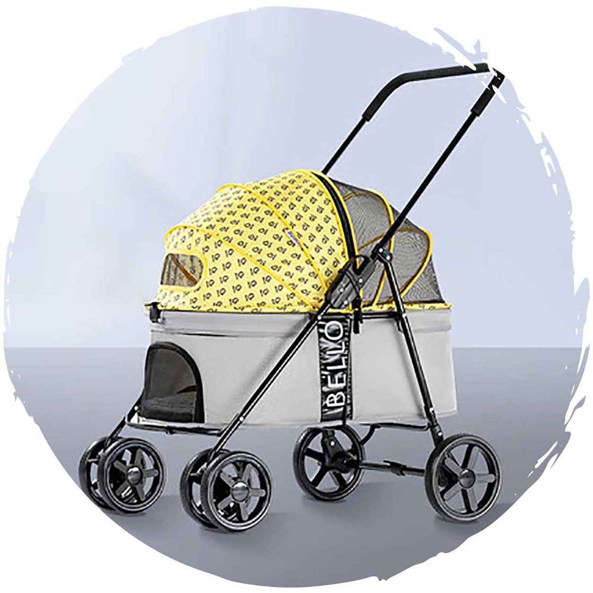 BELLO Fashion Low-Profile Breathable 4-Wheel Foldable Dog Stroller - Large Size (Pet Weight Capacity: 44lbs) for Outdoor Walks, Shopping & Travel with Your Pet