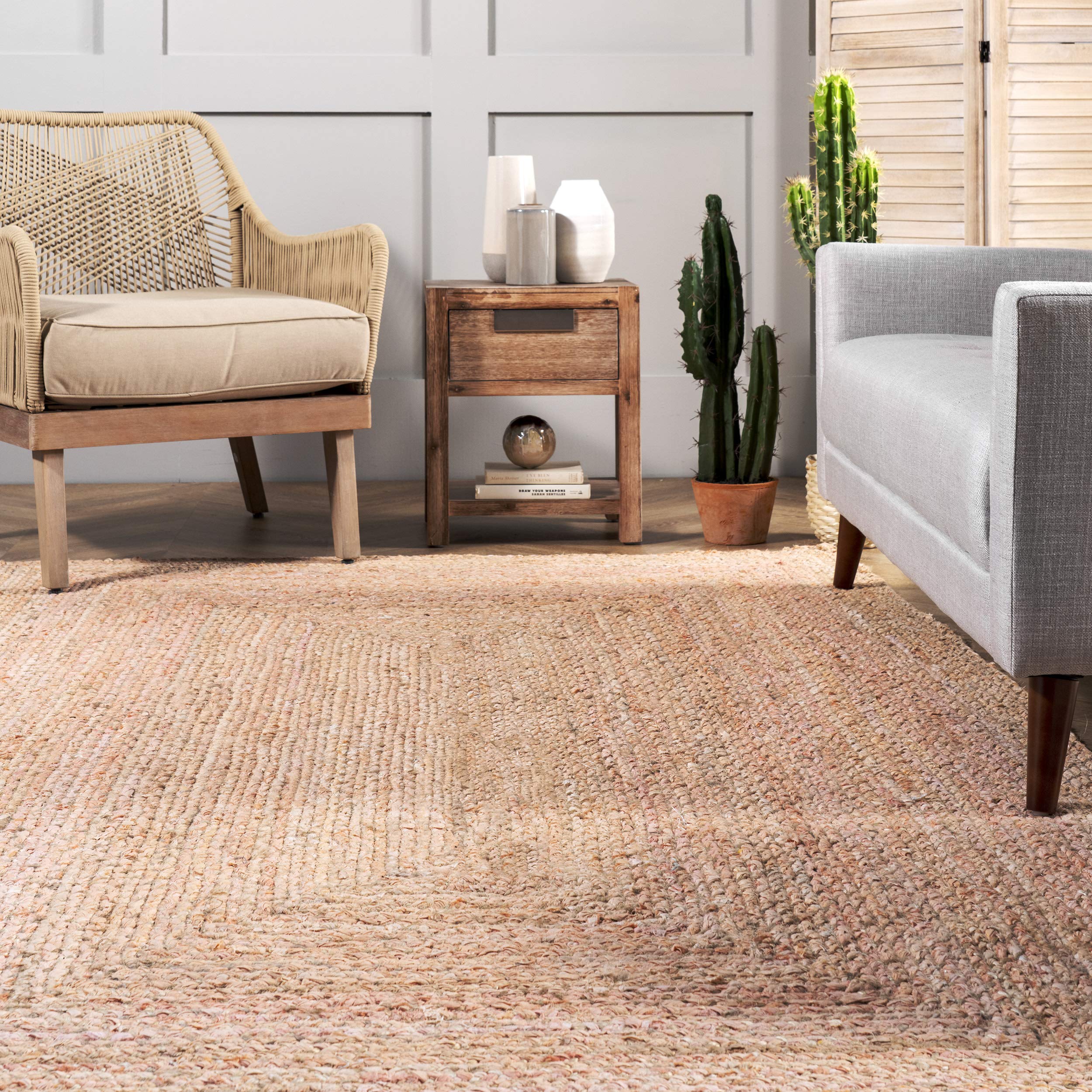 nuLOOM Hand Braided Otelia Denim and Jute Area Rug 5'x8' - Soft Beige Bohemian Style Rug for Living Room, Bedroom, or Dorm Decor
