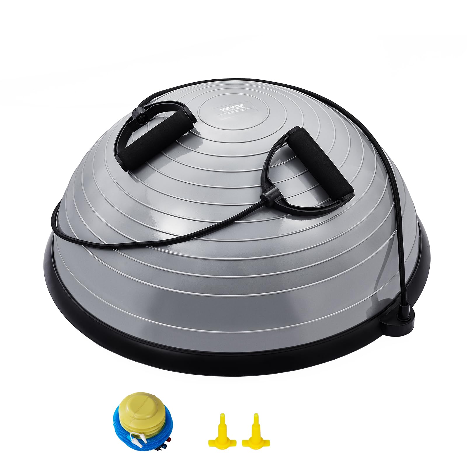 VEVOR 23/26 Inch Half Exercise Ball Trainer - 1500lbs Capacity Stability Ball for Yoga, Strength Training & Full Body Workout - Includes Resistance Bands & Foot Pump - Perfect for Home Gym, Pilates, Core Workouts & Physical Therapy (Black)