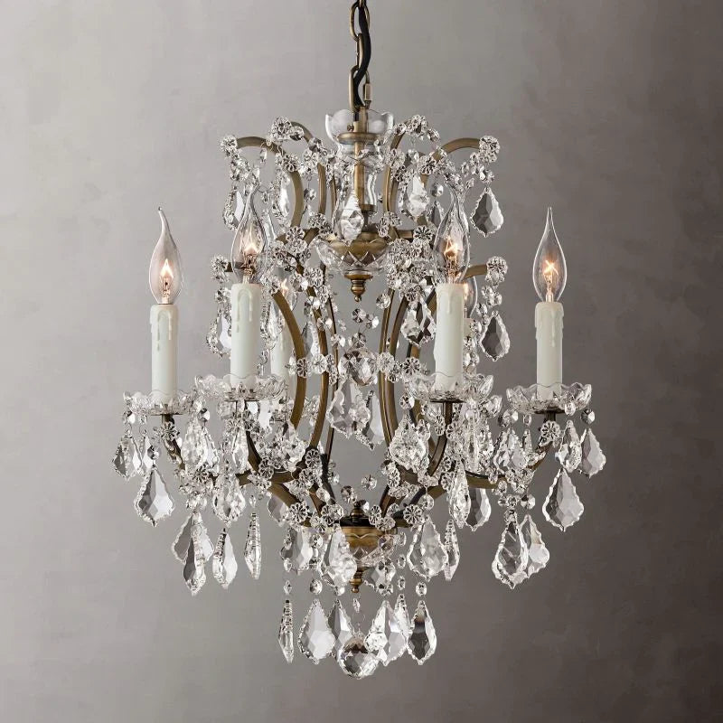 19th Century Rococo Style Iron & Crystal Round Chandelier - 18 Inch Antique Lighting Fixture for Dining Room, Foyer, or Luxury Home Decor
