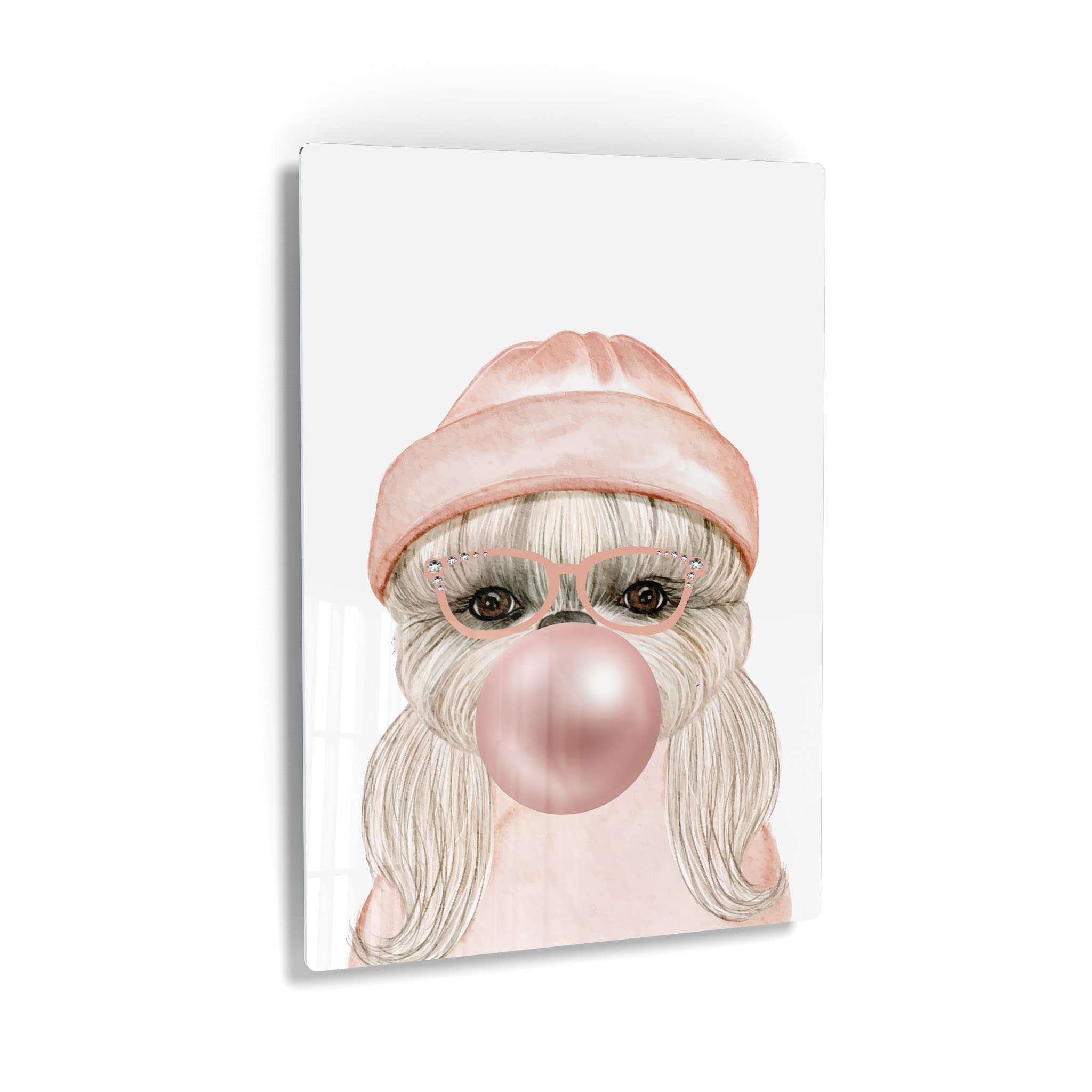 Smile Art Design Dog Portrait with Pink Hat Chewing Bubble Gum - Metal Wall Art Print for Pet Lovers, Pop Art Decor for Office, Living Room, Bedroom & Nursery (40x30) - Perfect Gift for Dog Owners & Animal Lovers