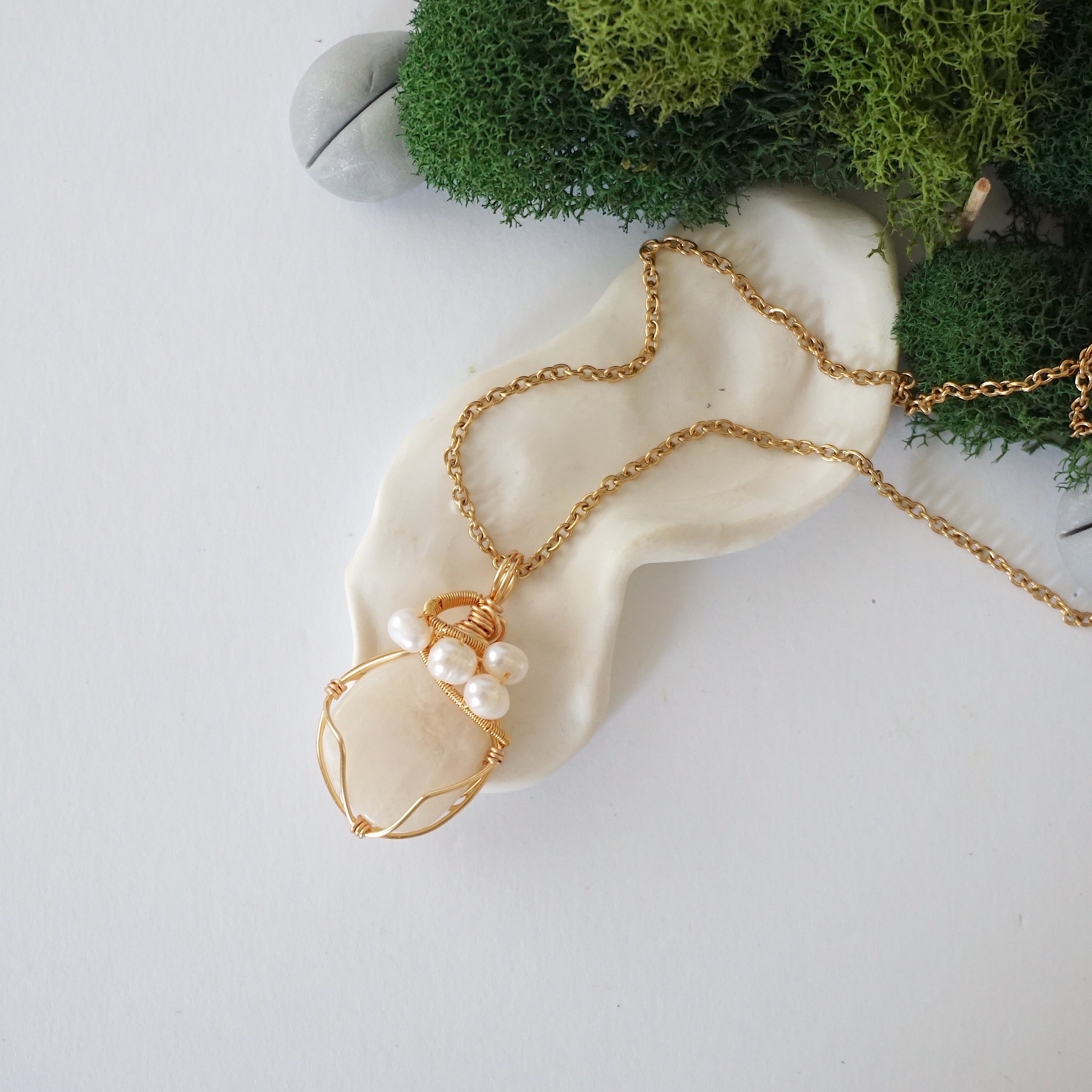 Moonstone and Pearl Necklace - 14K Gold Plated Elegant Jewelry for Women, Perfect for Weddings, Parties & Special Occasions