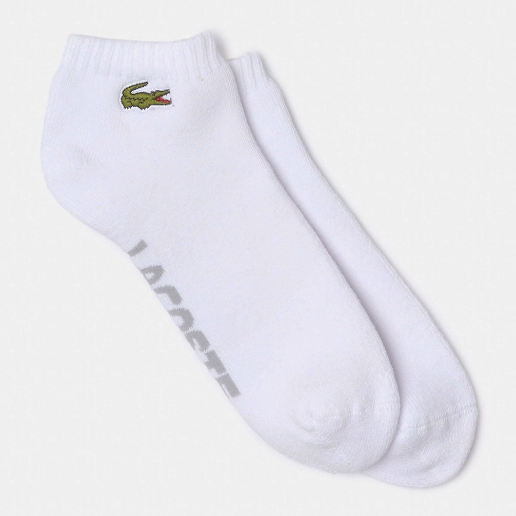 Lacoste Unisex Stretch Cotton Low Cut Socks - White/Silver - Comfortable Casual & Athletic Socks for Men and Women - Perfect for Everyday Wear, Sports, and Gym Activities