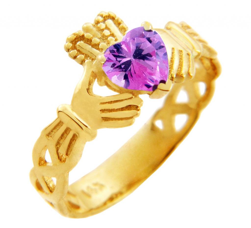 14K Gold Claddagh Ring with Pink CZ Stone - Irish Love Friendship Loyalty Ring for Women - Perfect for Valentine's Day, Anniversary & Wedding Gifts