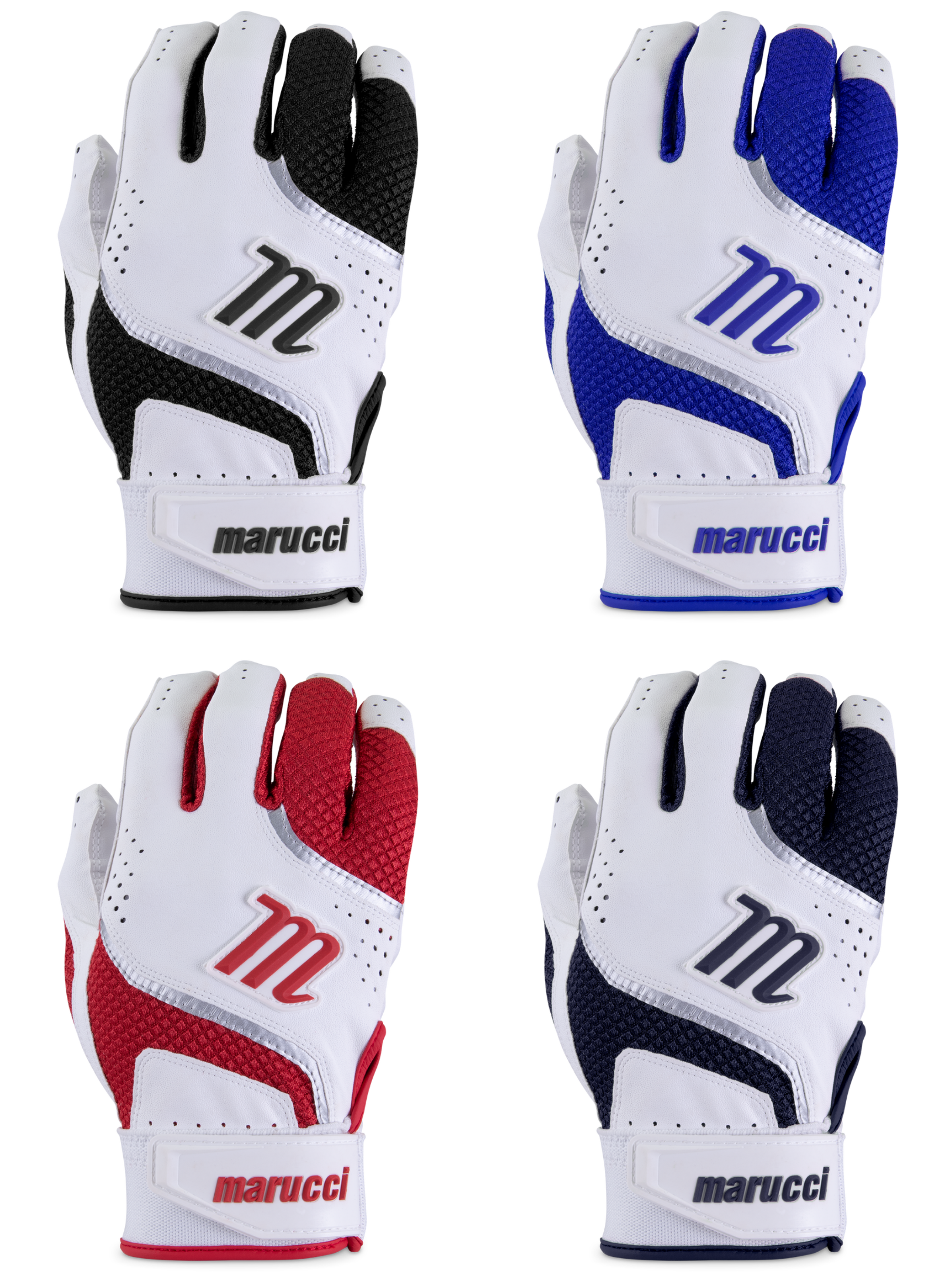 Marucci Adult Baseball Batting Gloves - Premium Leather Hitting Gloves for Men & Women - Perfect for Training, Games & Practice (Black/White)