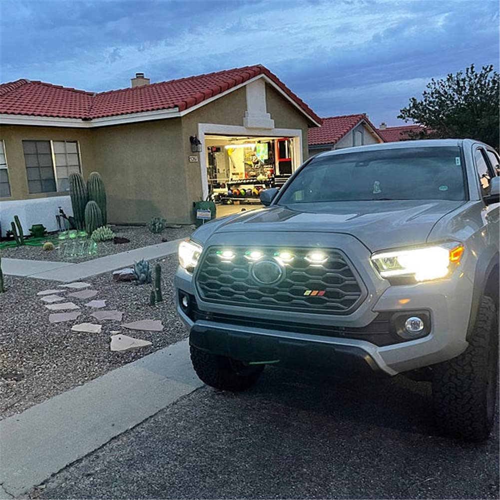 4 Pcs LED Grille Lights for Toyota Tacoma TRD Off Road & Sport Models (2020-2021) - Black Housing with White Light - Durable Fused LED Car Accessories for Off-Roading & Night Driving
