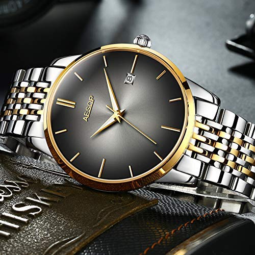 Gosasa Men's Automatic Luxury Watch - Stainless Steel Band, Date Display, Waterproof, Two-Tone Design for Business & Casual Wear | Perfect for Office, Parties & Everyday Use
