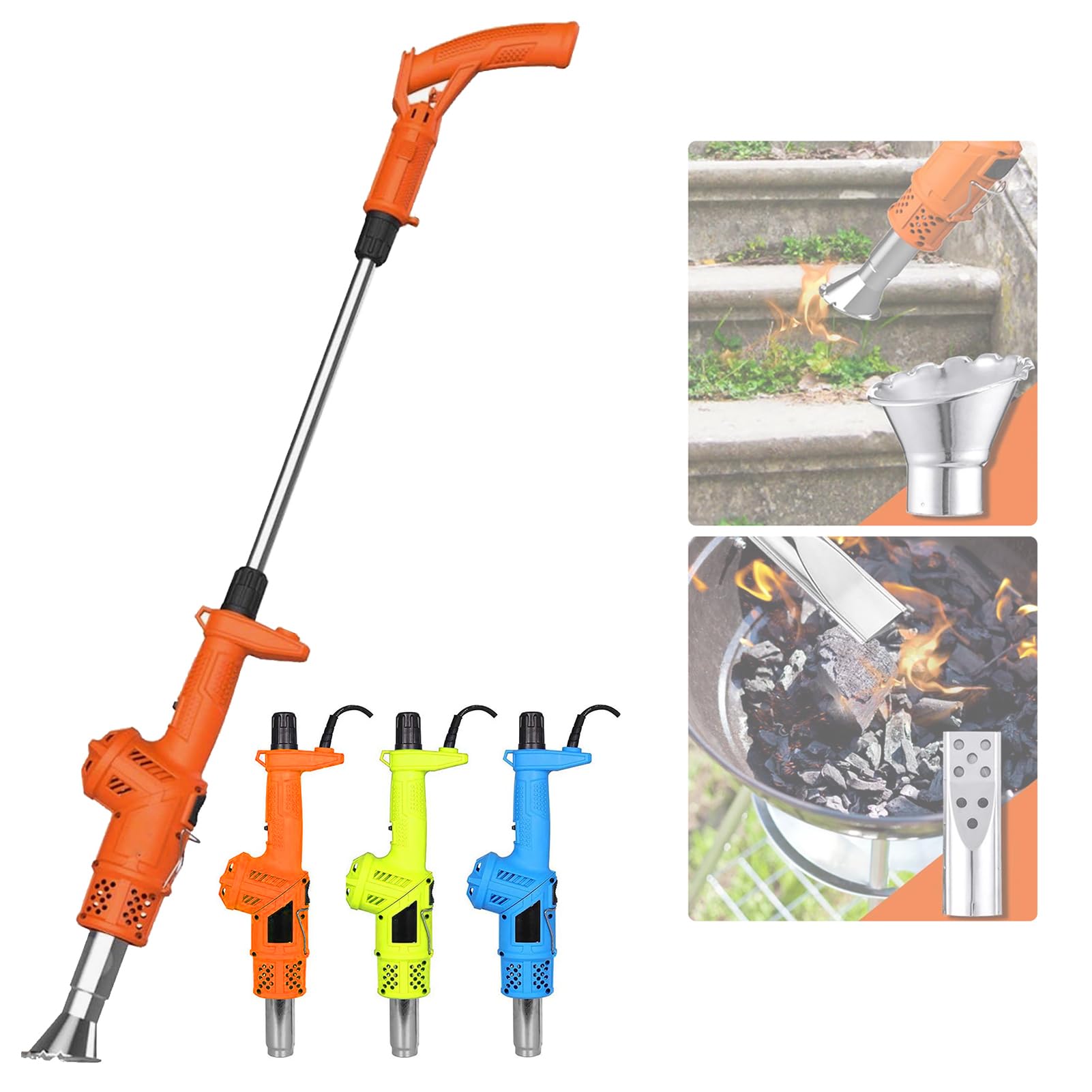 Electric Weed Burner with 5 Nozzles - 650℃ High Temperature Thermal Weeder for Garden, Roofing & Ice Melting | 3-in-1 Flame Weeding Tool (Orange) - Perfect for Weed Control, Snow Removal & DIY Projects
