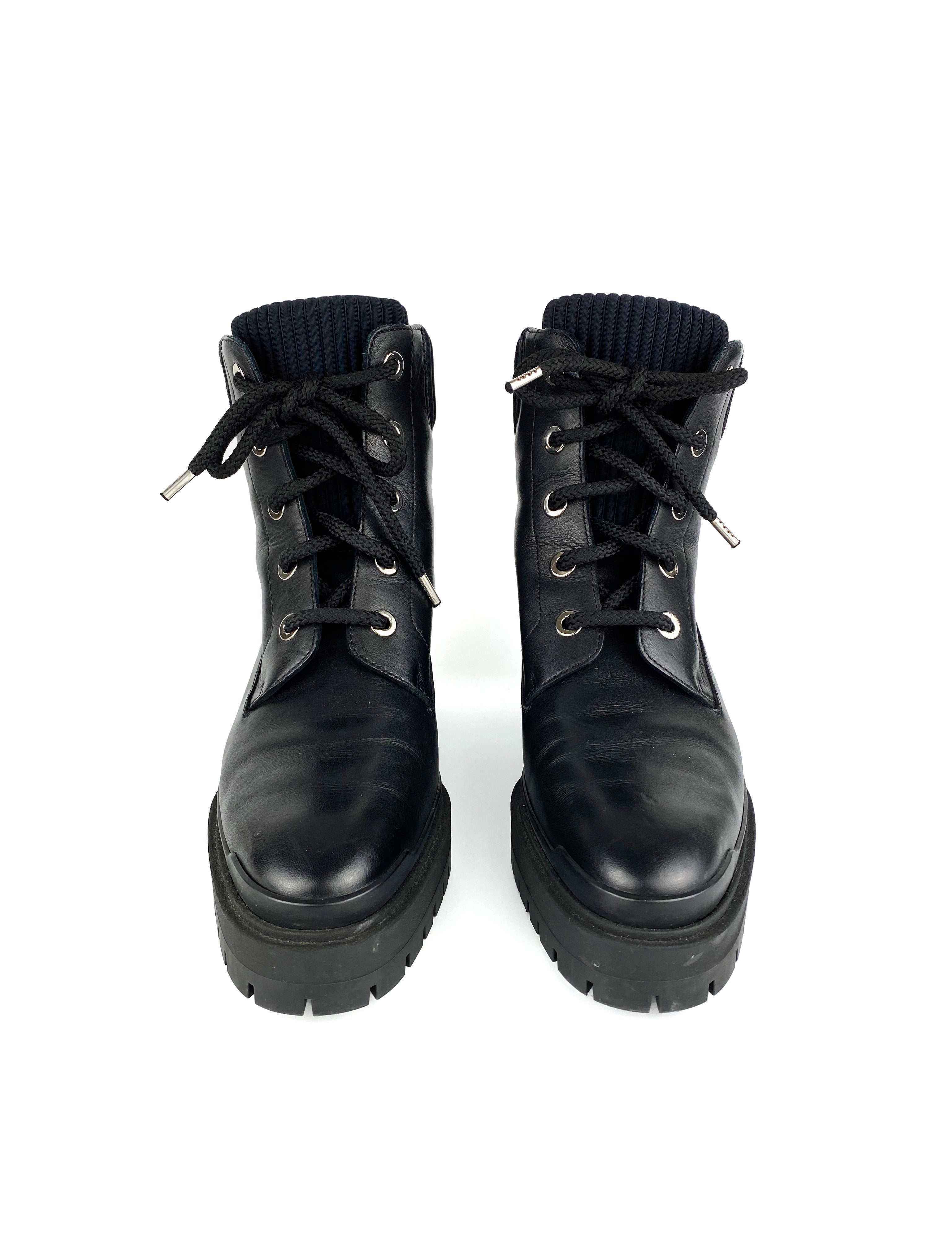 Hermes Black Leather Lace Up Boots for Women - Luxury Designer Ankle Boots for Fall Winter Fashion, Office Wear & Night Out