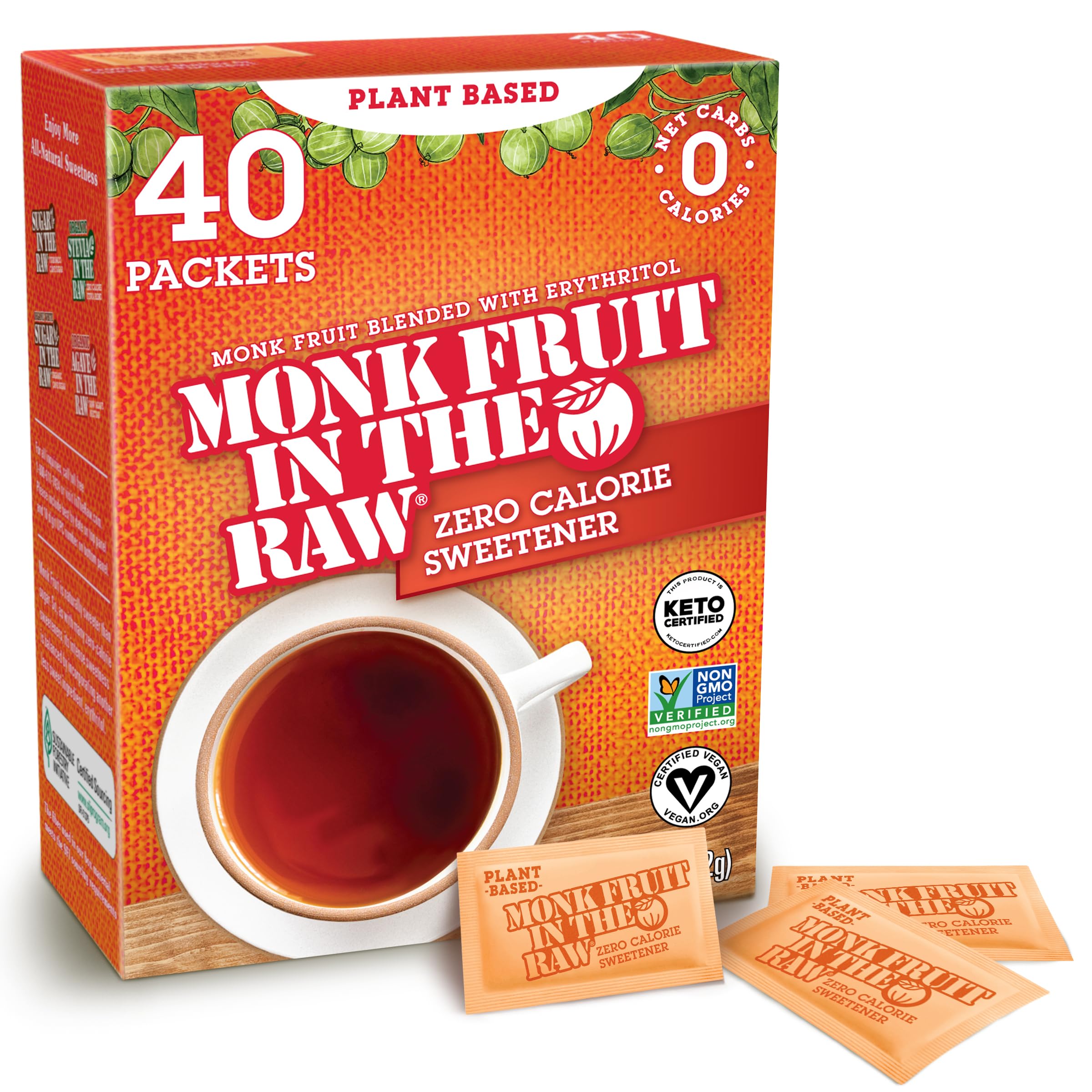 Natural Monk Fruit Sweetener with Erythritol - Sugar-Free, Keto, Gluten Free, Zero Calorie, Low Carb, Vegan Sugar Substitute (40 Count Packets) | Perfect for Coffee, Baking & Healthy Lifestyle